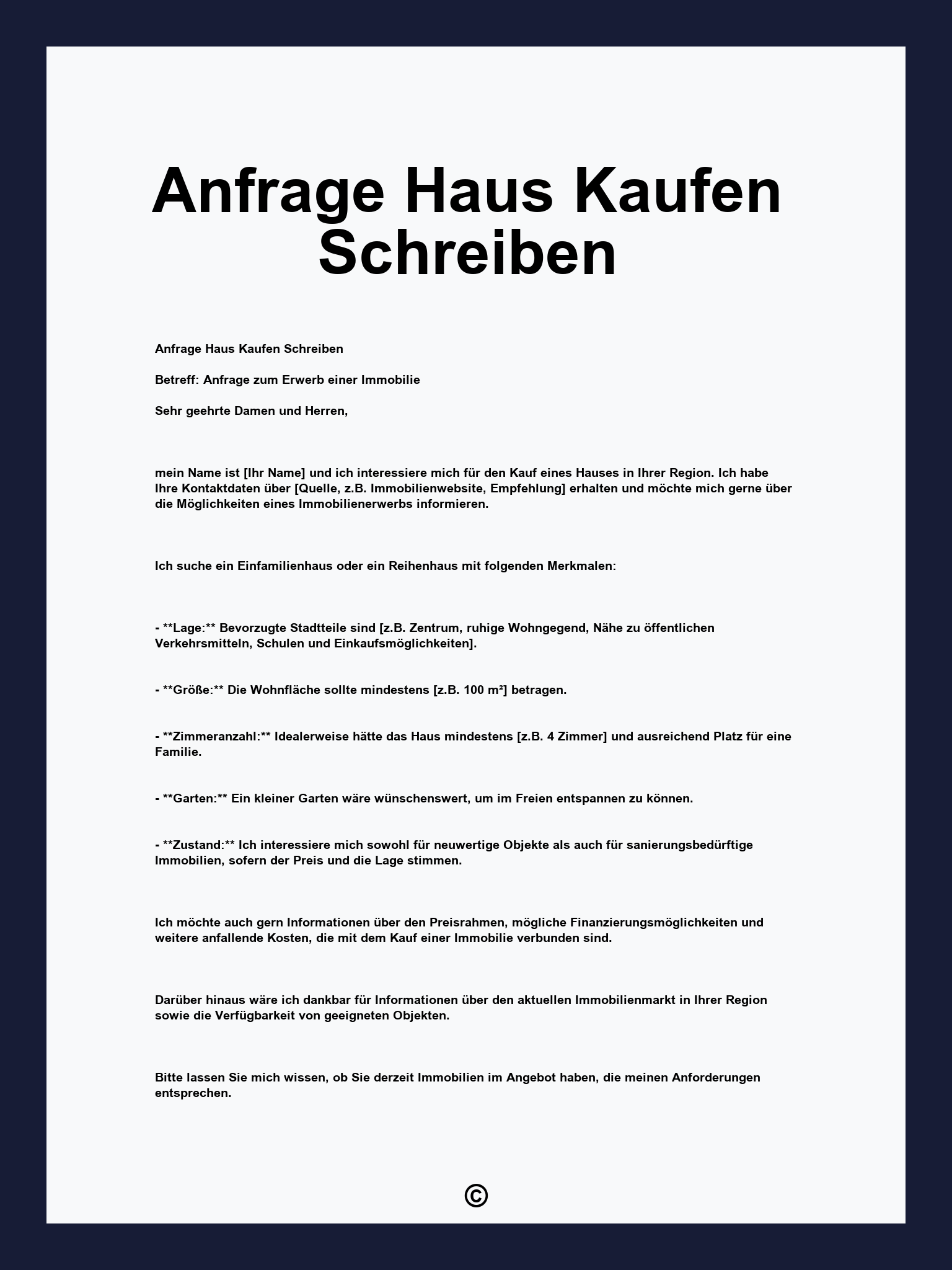 Anfrage Haus Kaufen Schreiben