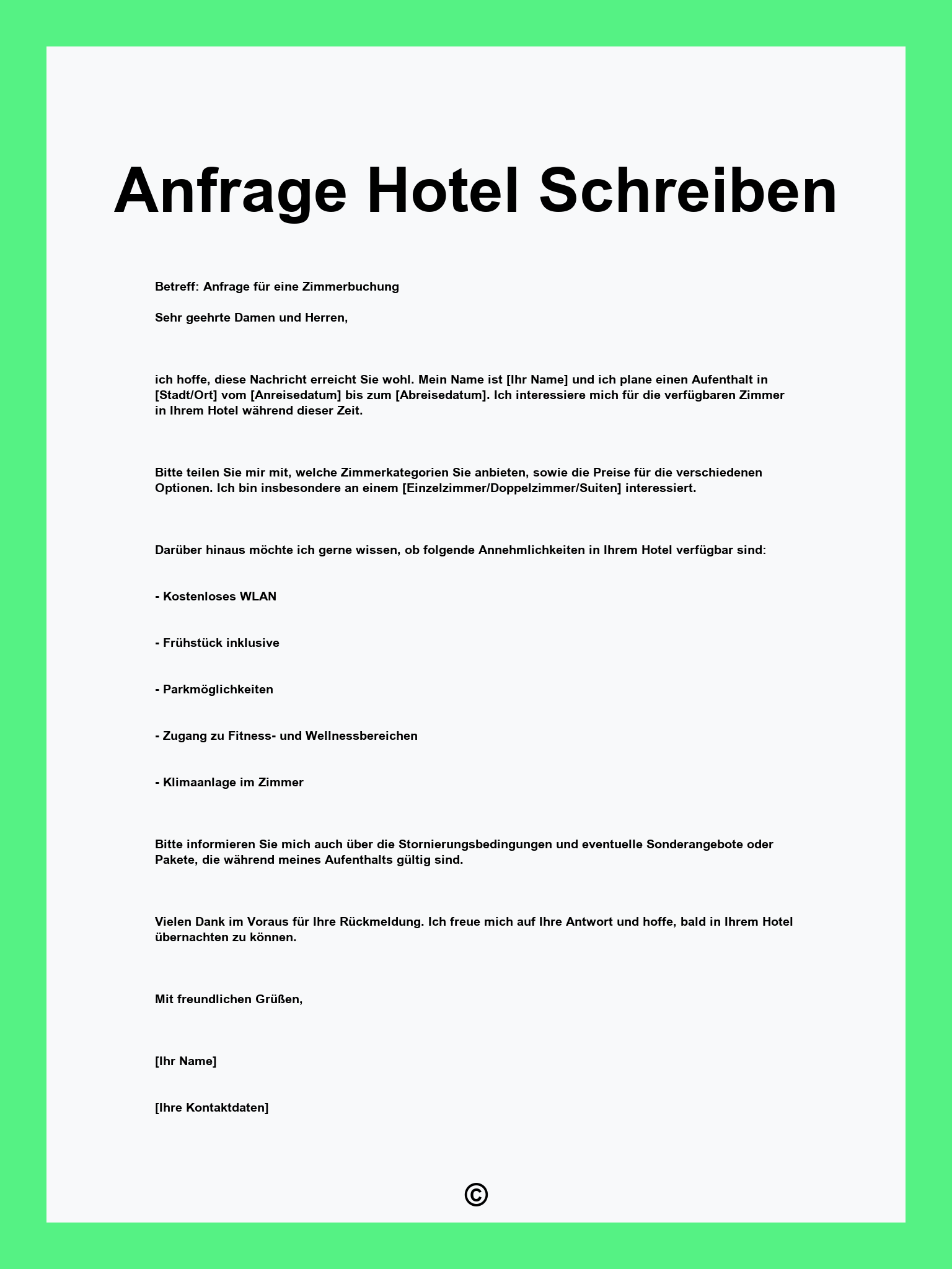 Anfrage Hotel Schreiben