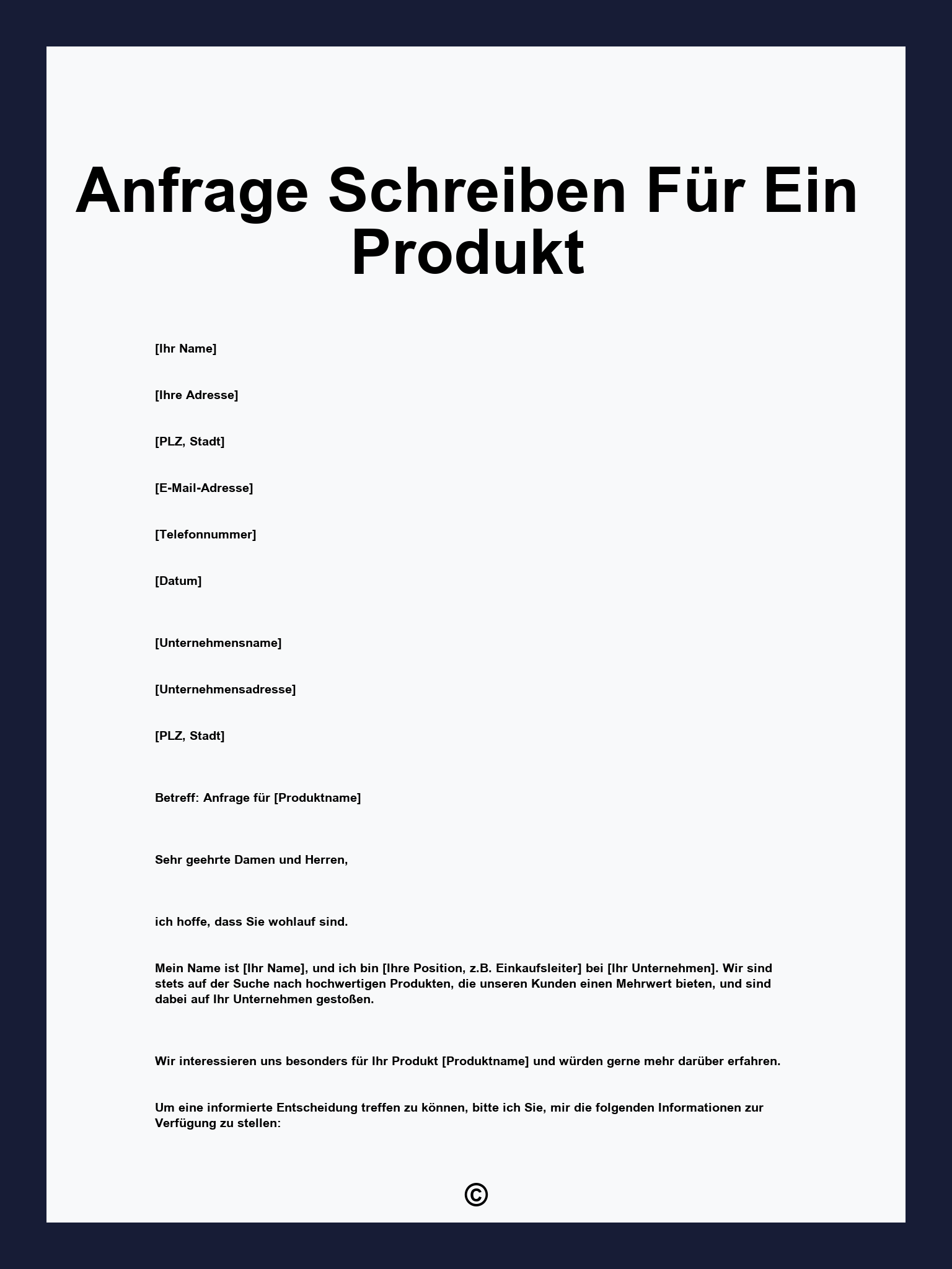 Anfrage Schreiben Für Ein Produkt