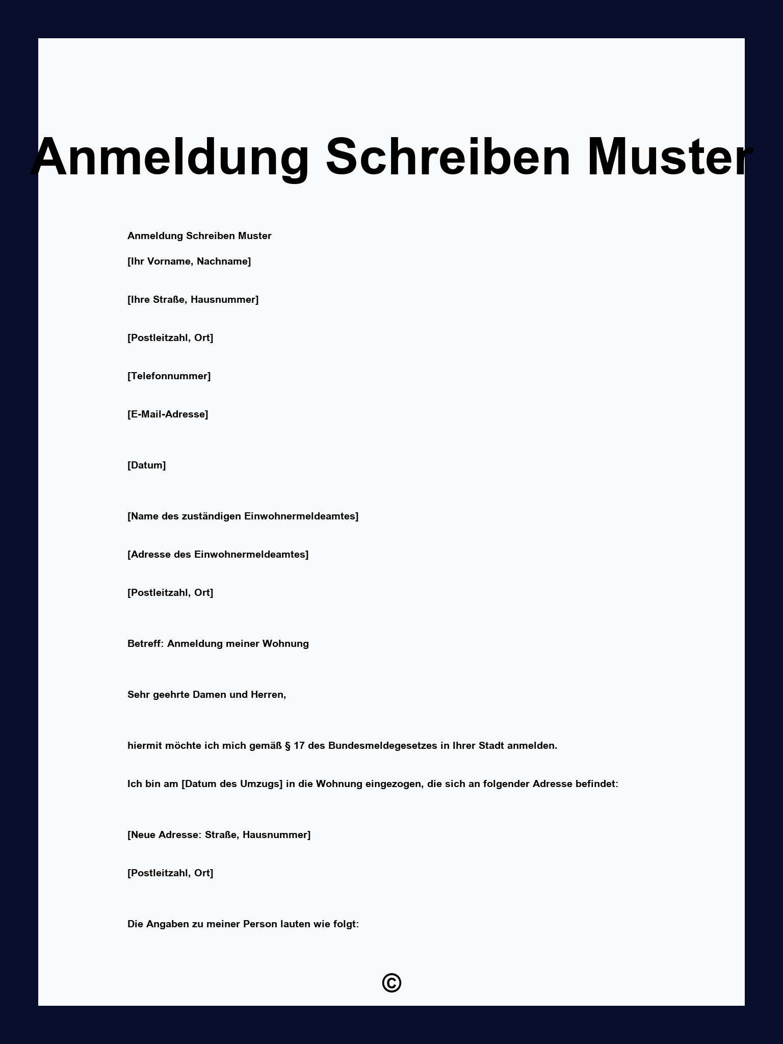 Anmeldung Schreiben Muster