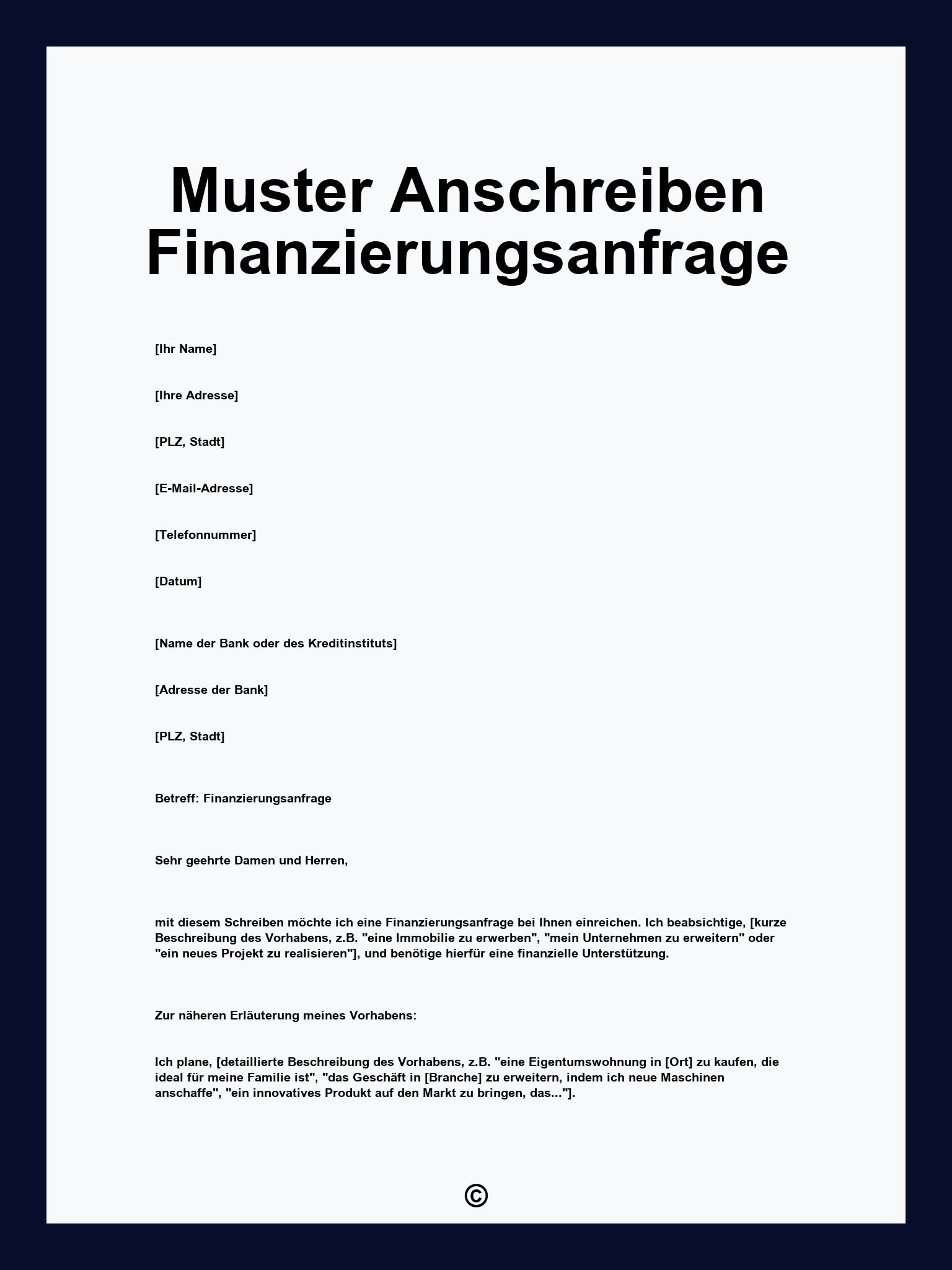 Muster Anschreiben Finanzierungsanfrage