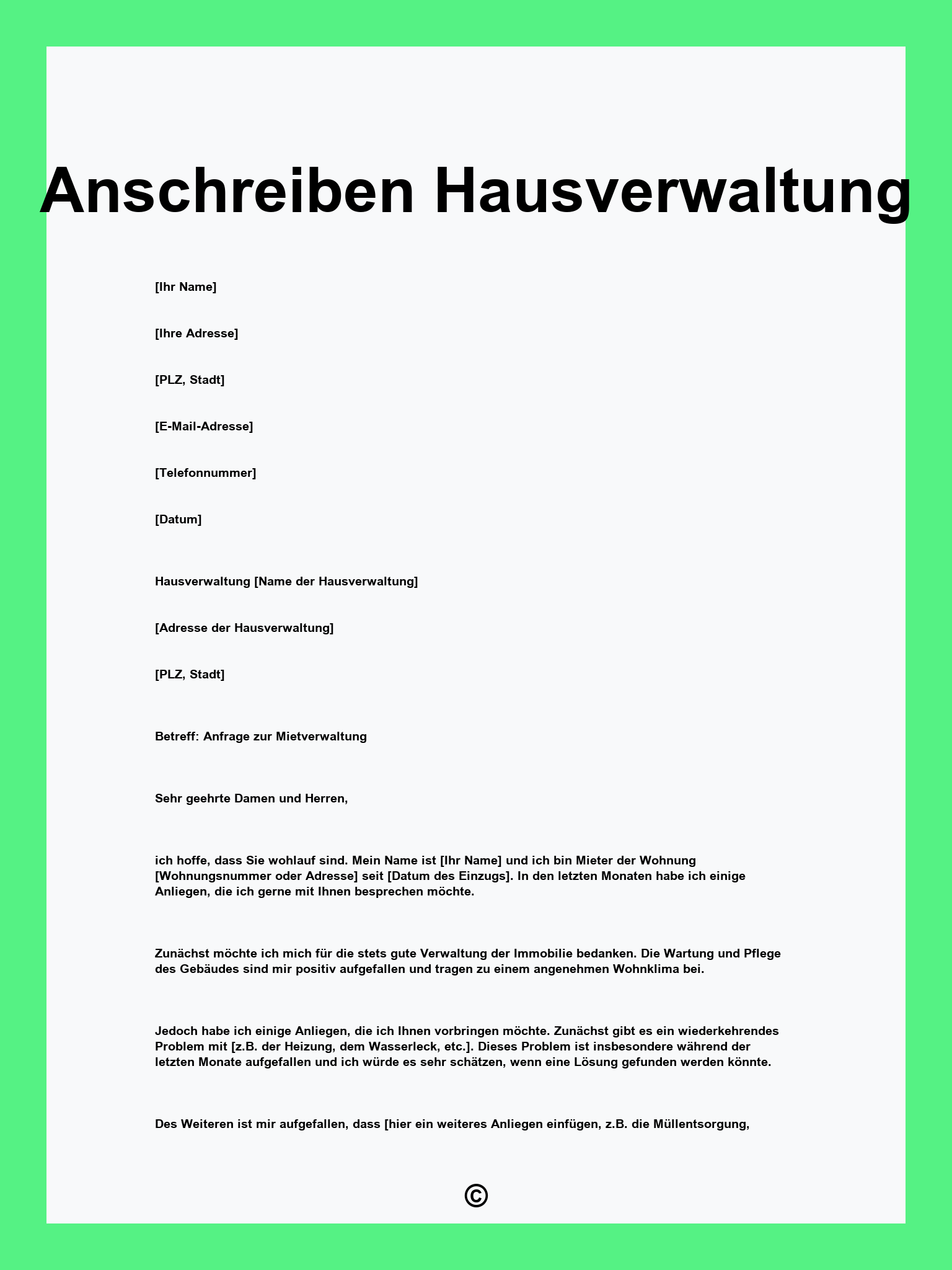 Anschreiben Hausverwaltung
