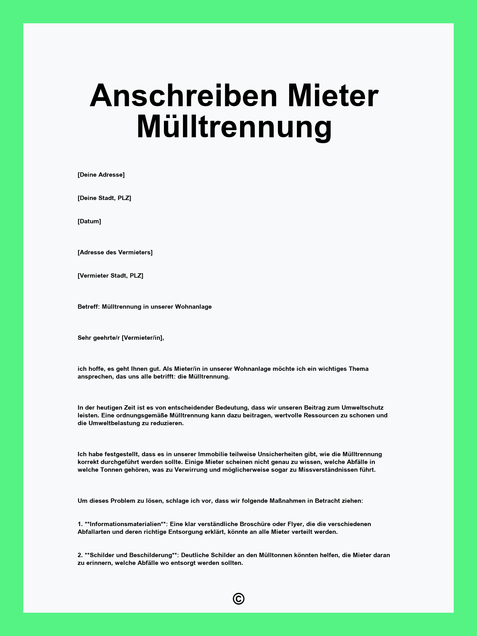 Anschreiben Mieter Mülltrennung