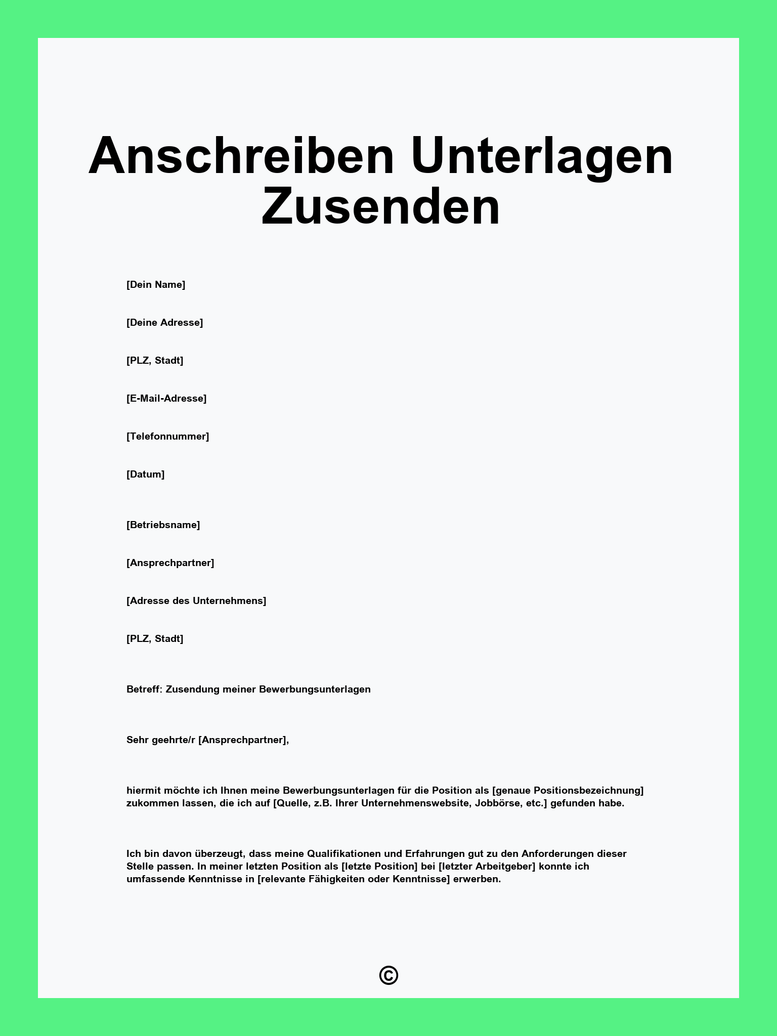 Anschreiben Unterlagen Zusenden