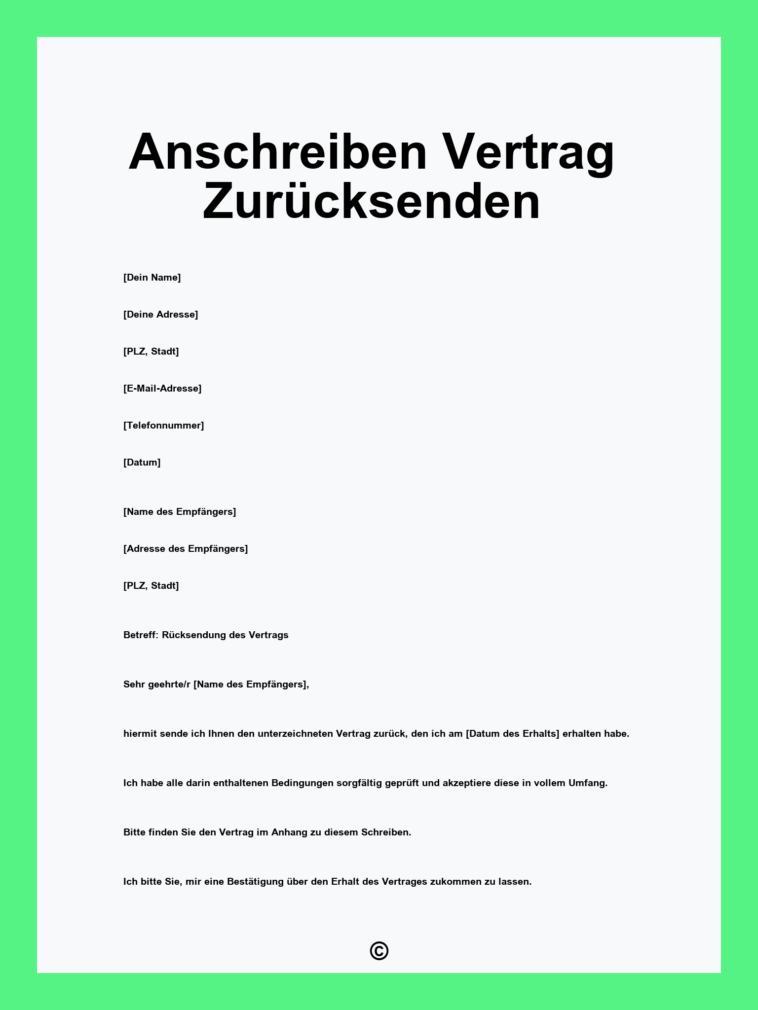 Anschreiben Vertrag Zurücksenden