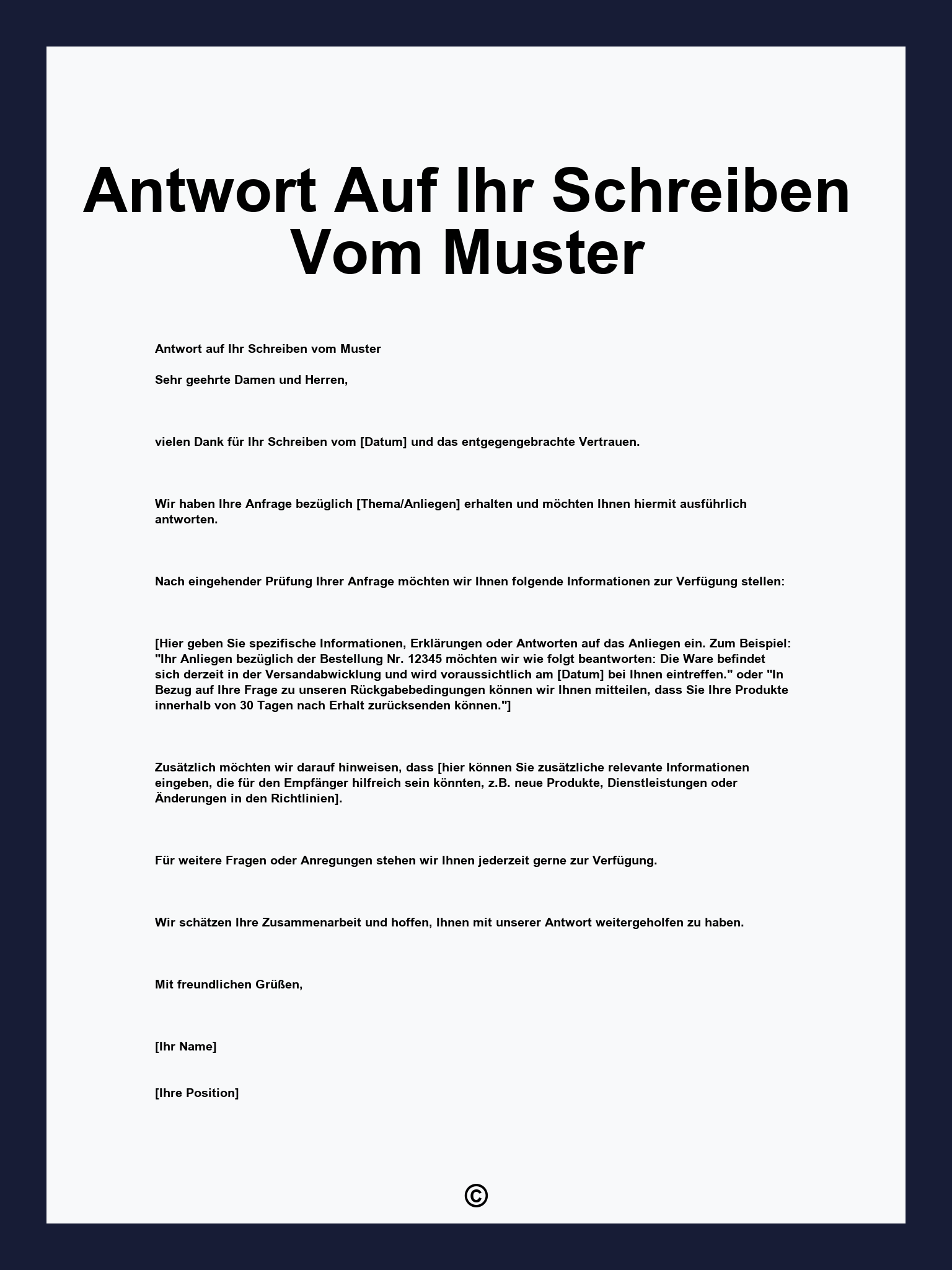 Antwort Auf Ihr Schreiben Vom Muster