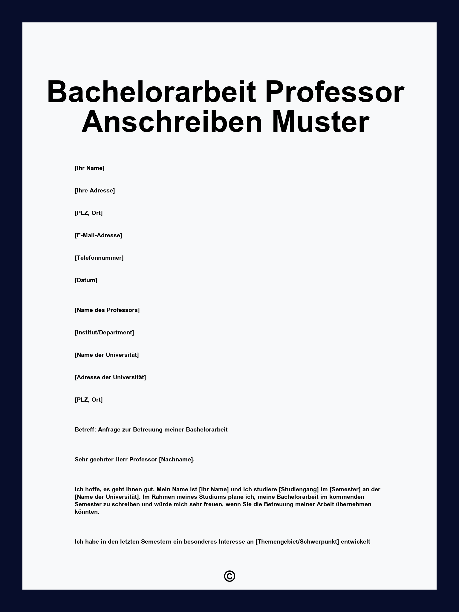 Bachelorarbeit Professor Anschreiben Muster