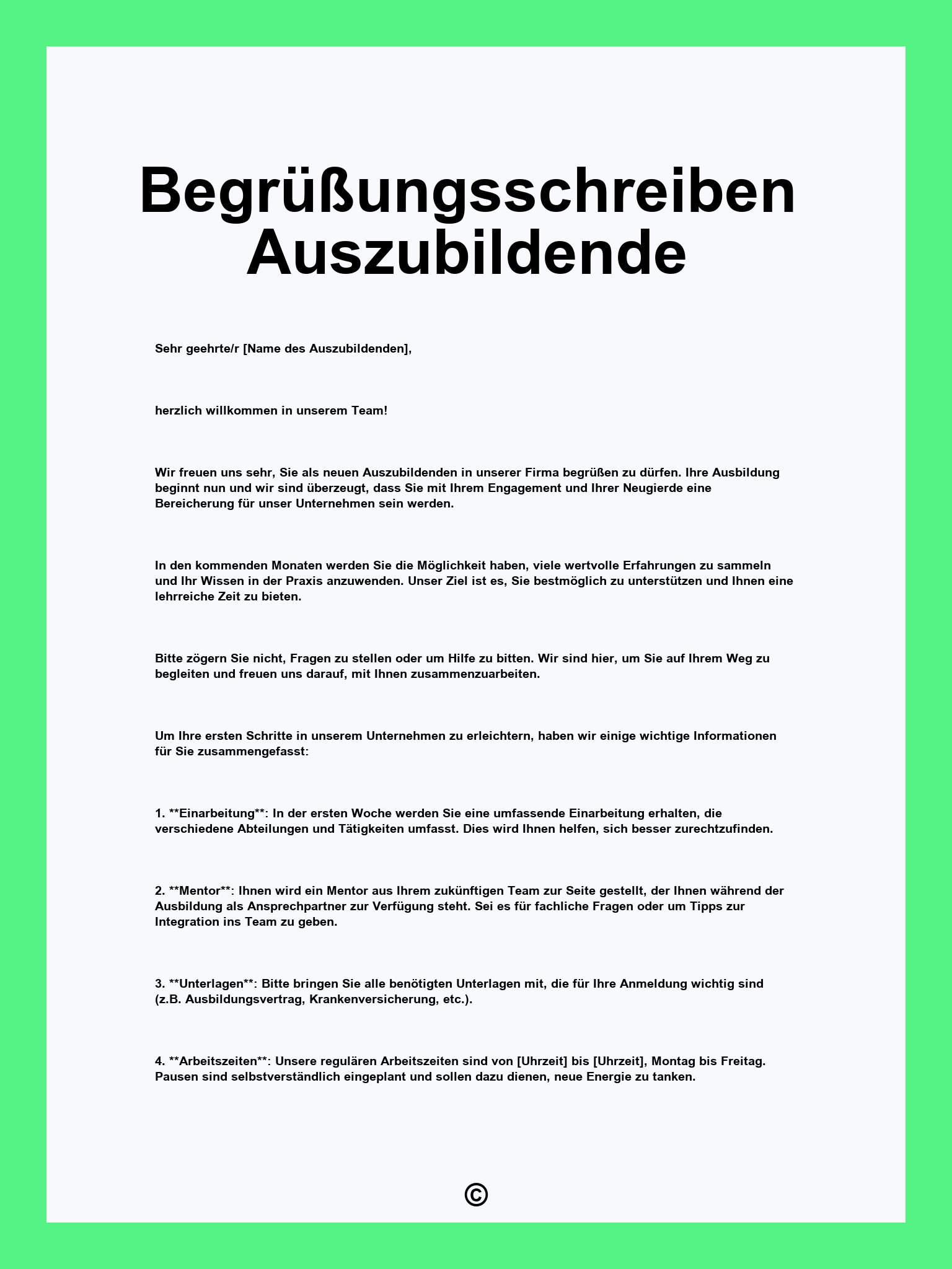 Begrüßungsschreiben Auszubildende