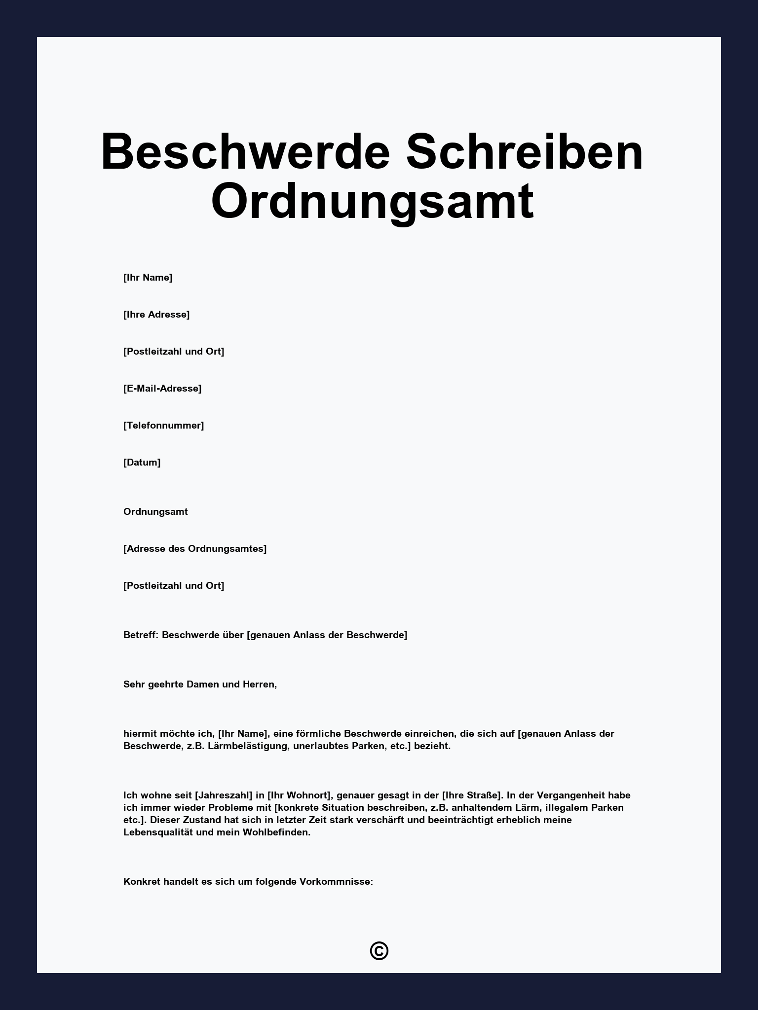 Beschwerde Schreiben Ordnungsamt