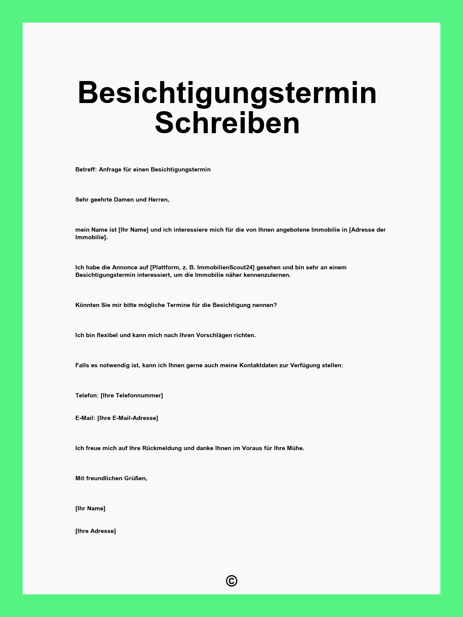 Besichtigungstermin Schreiben