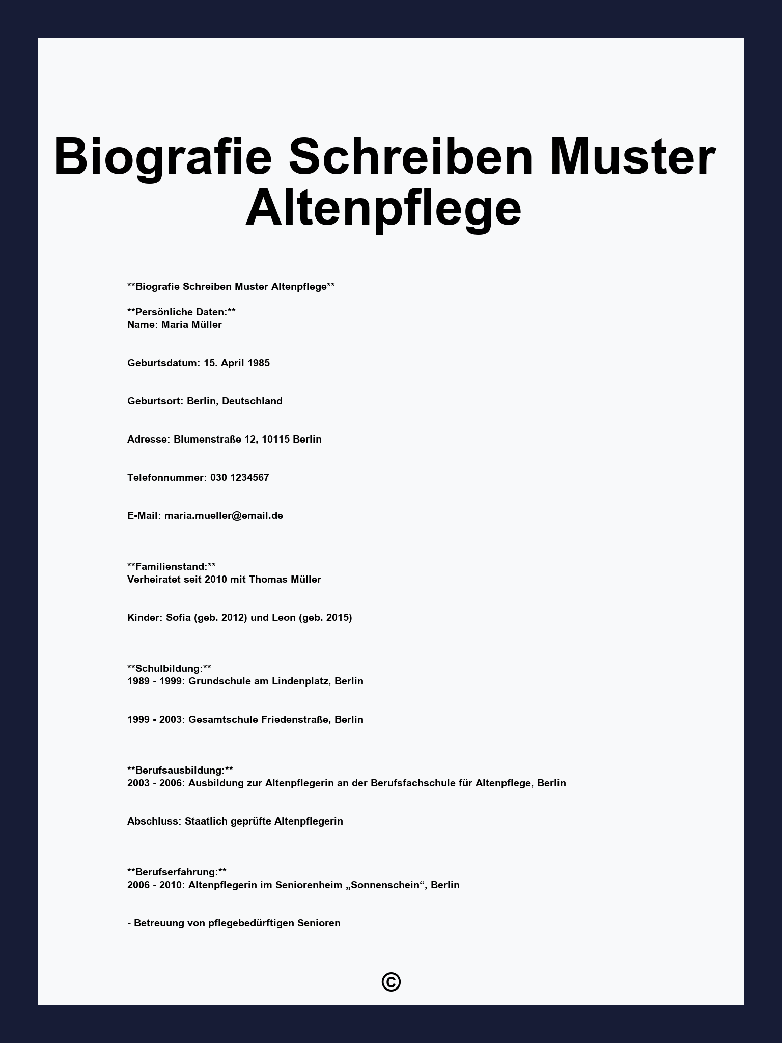 Biografie Schreiben Muster Altenpflege