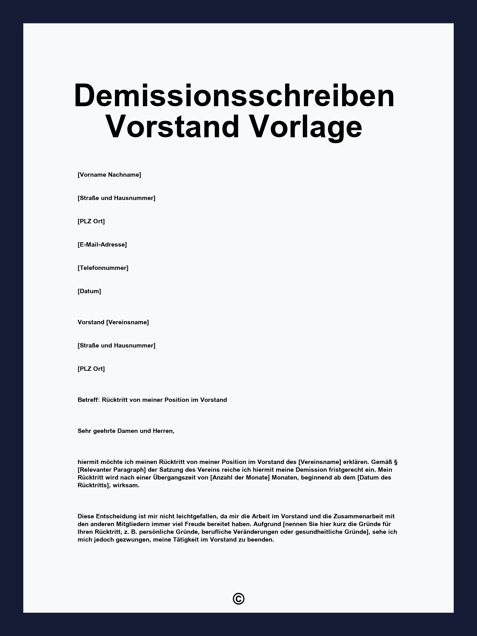 Demissionsschreiben Vorstand Vorlage