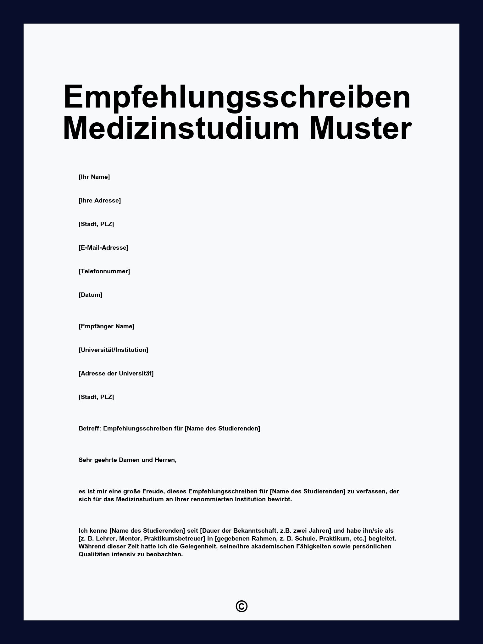 Empfehlungsschreiben Medizinstudium Muster