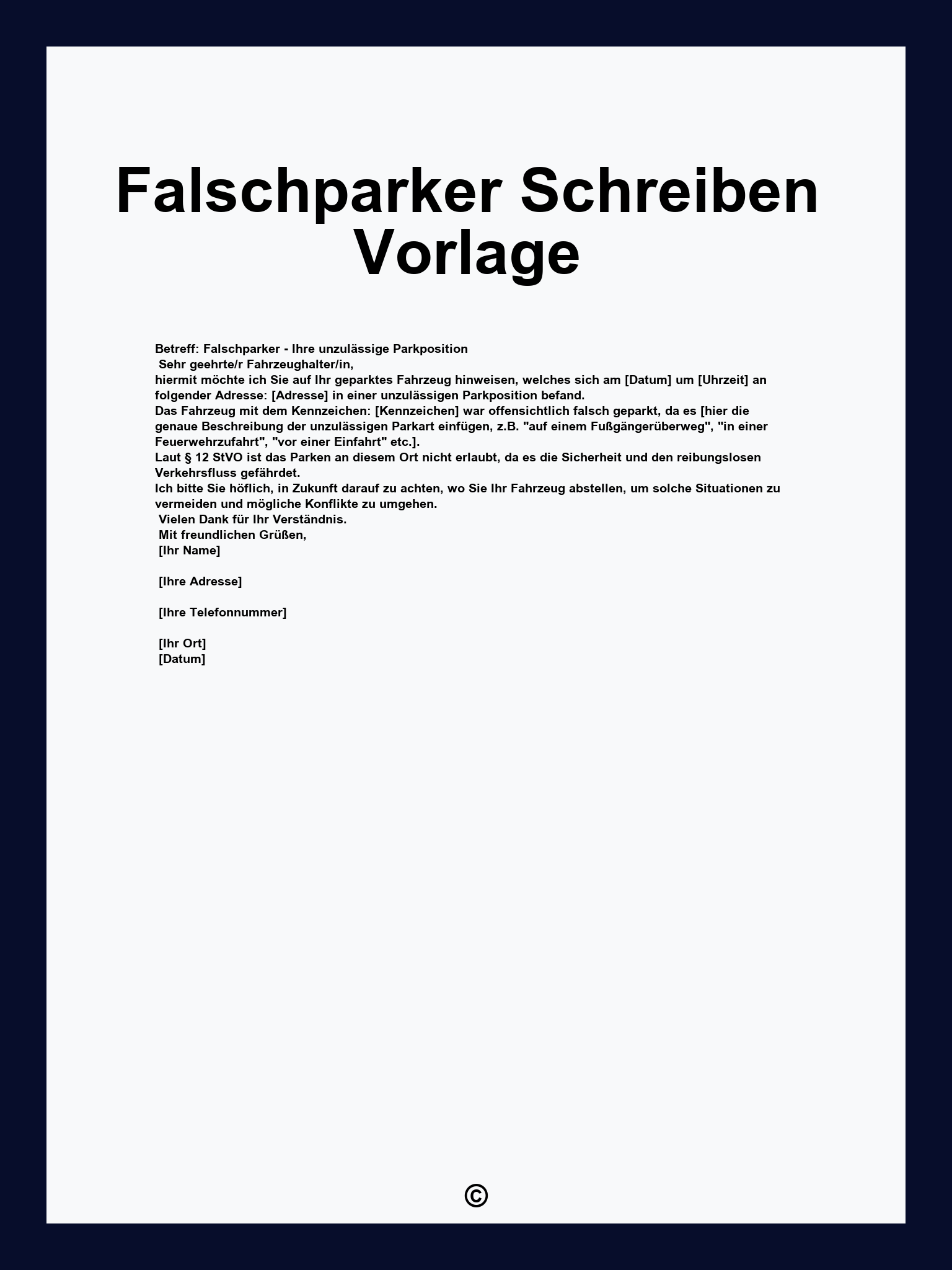 Falschparker Schreiben Vorlage