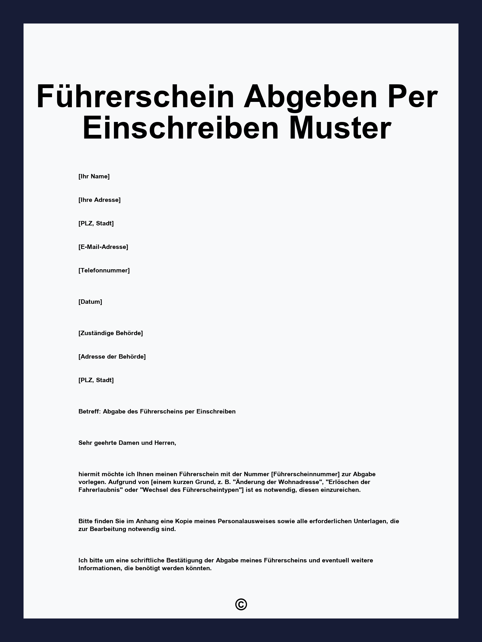 Führerschein Abgeben Per Einschreiben Muster