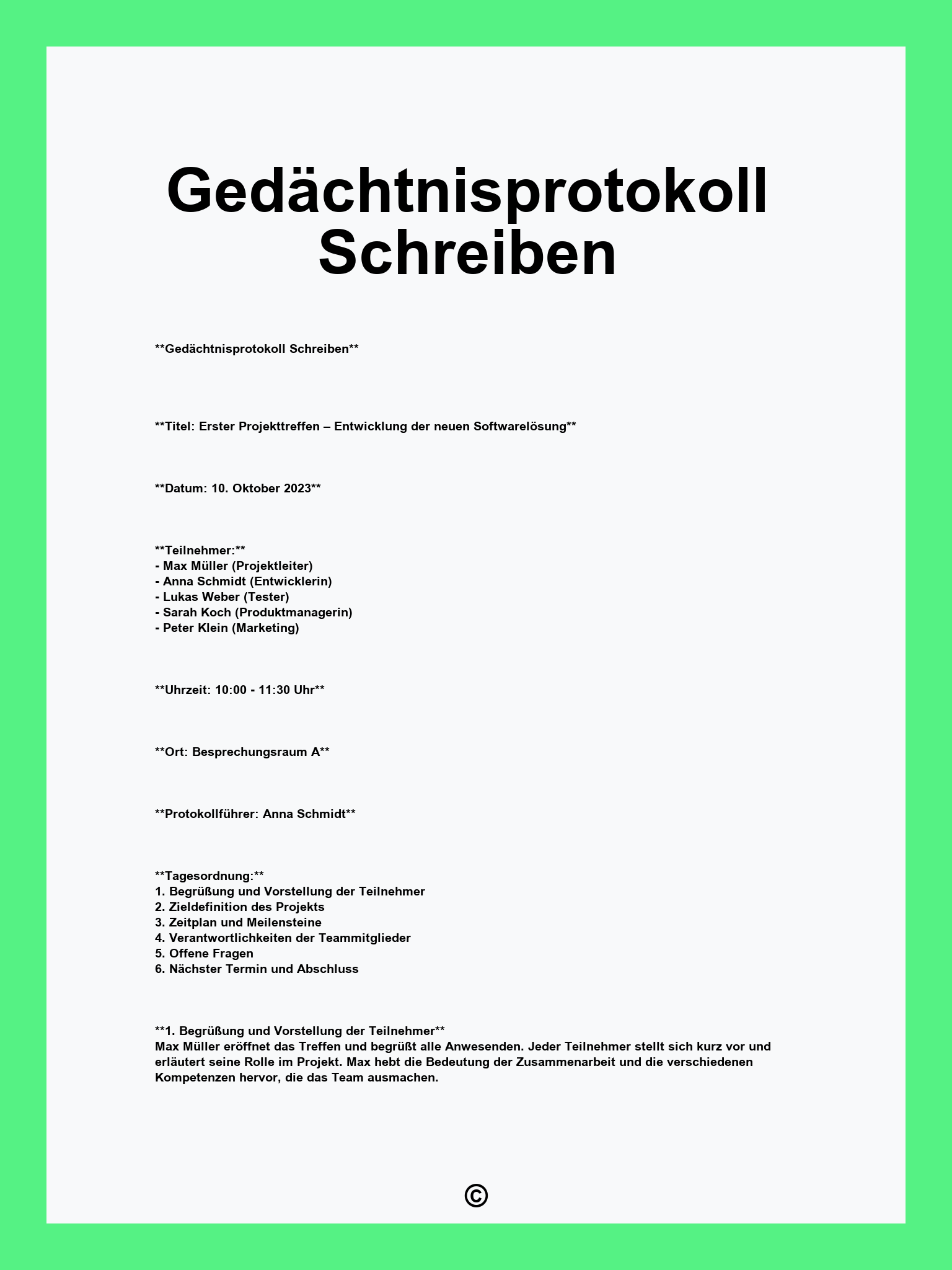 Gedächtnisprotokoll Schreiben