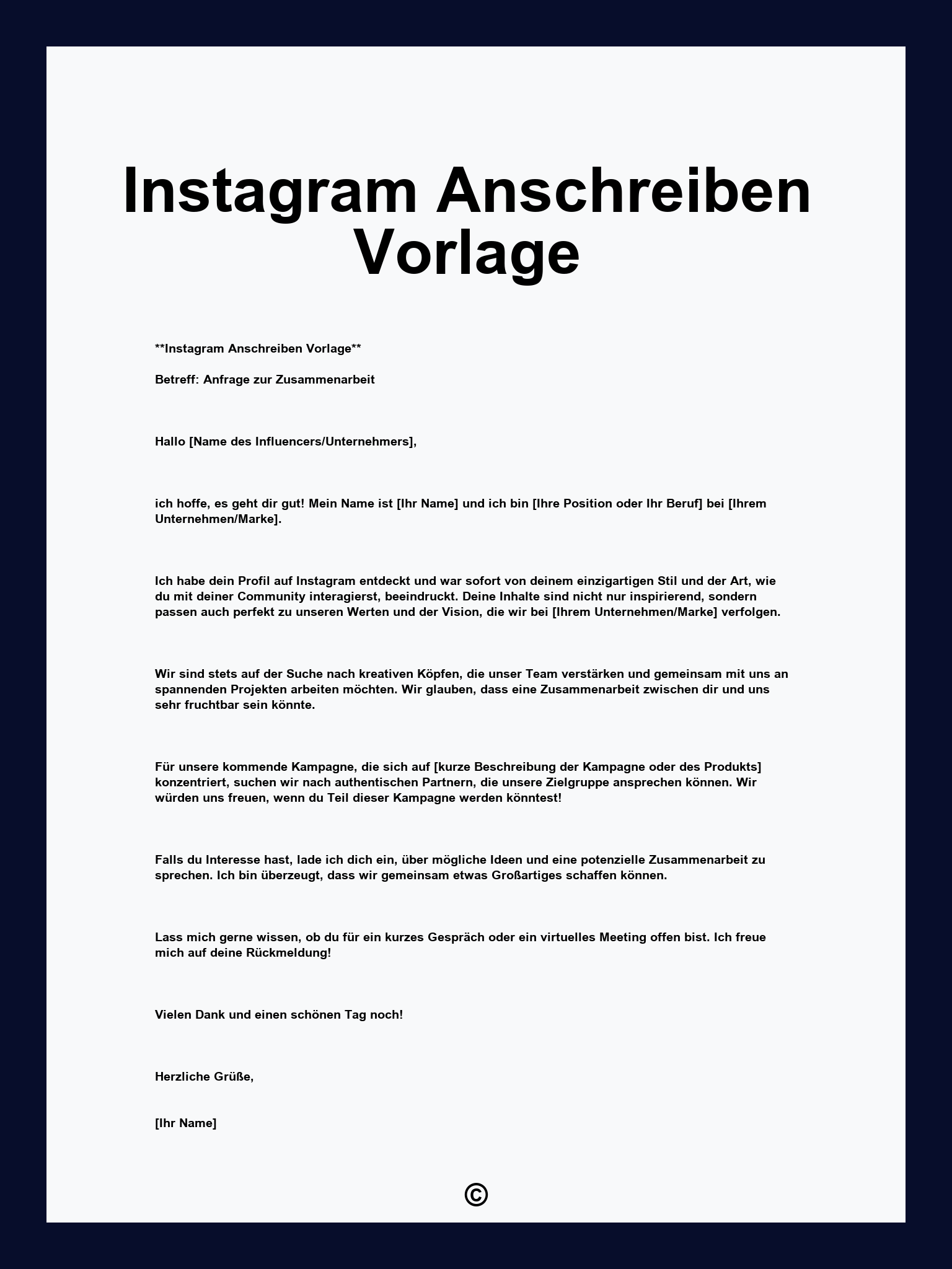 Instagram Anschreiben Vorlage