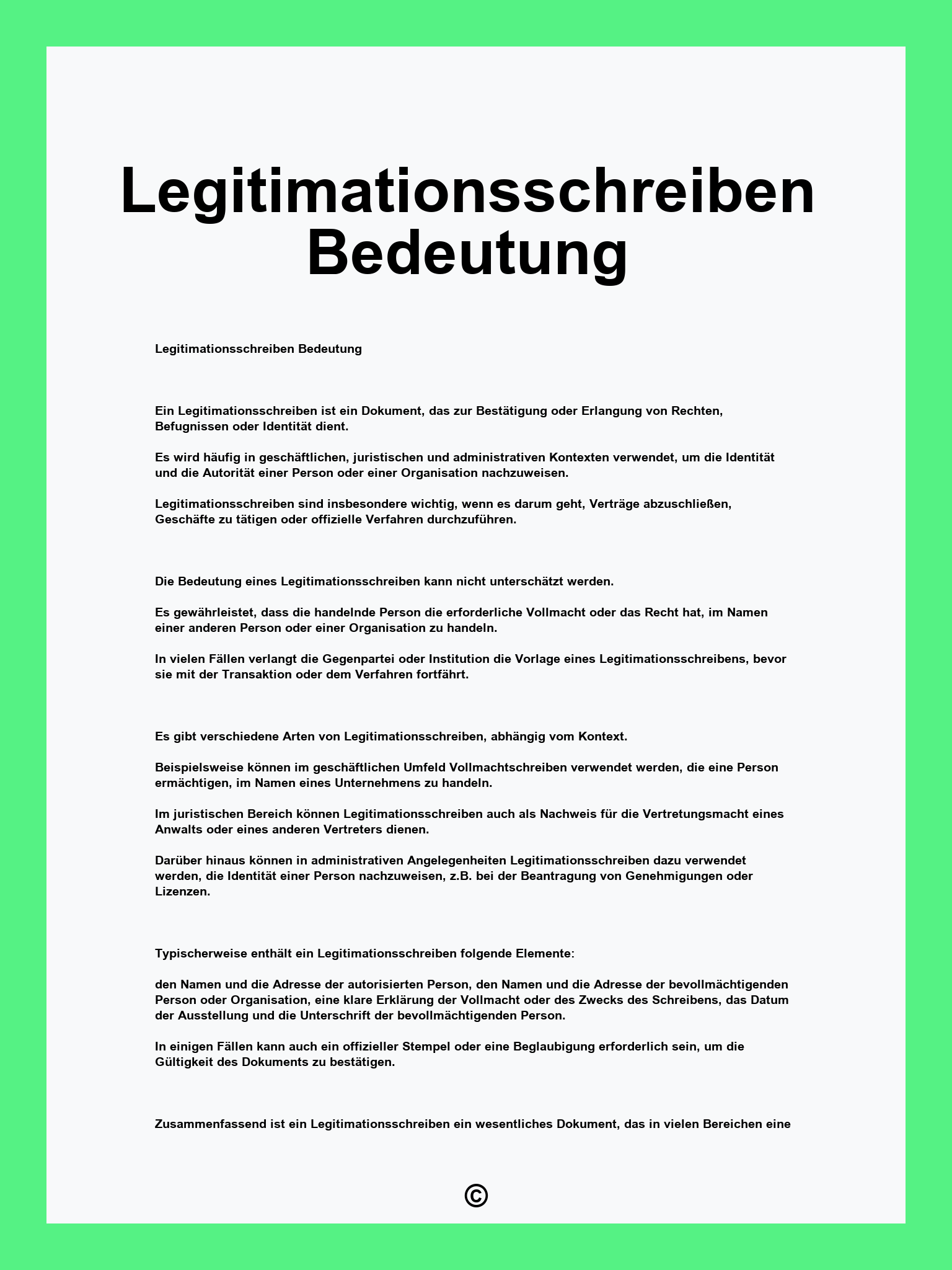 Legitimationsschreiben Bedeutung