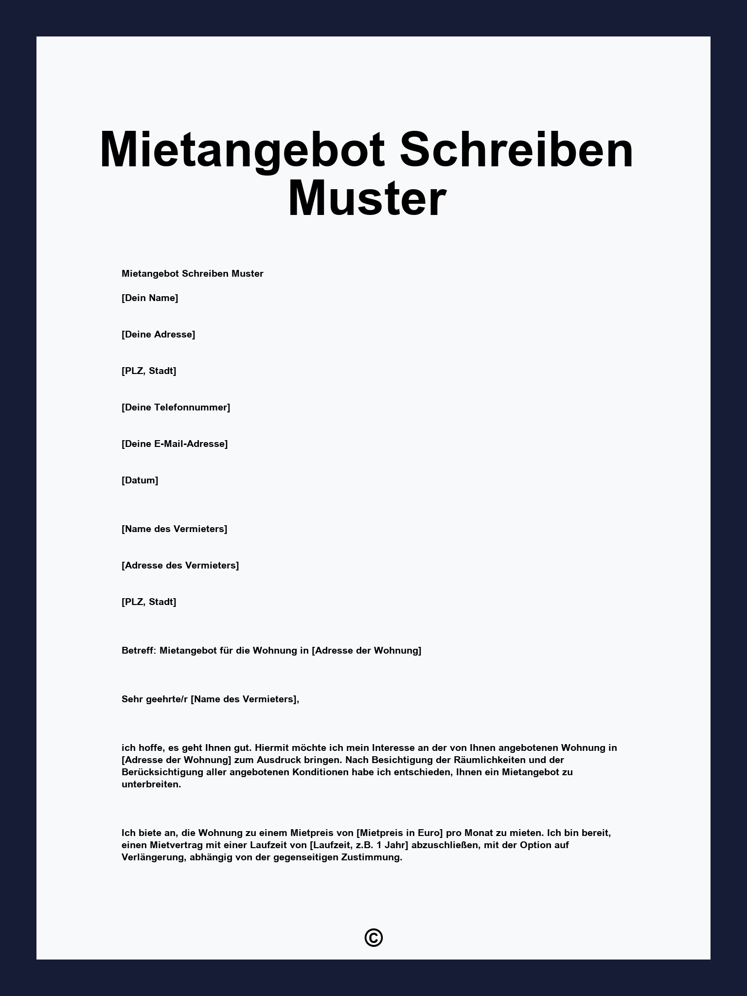 Mietangebot Schreiben Muster