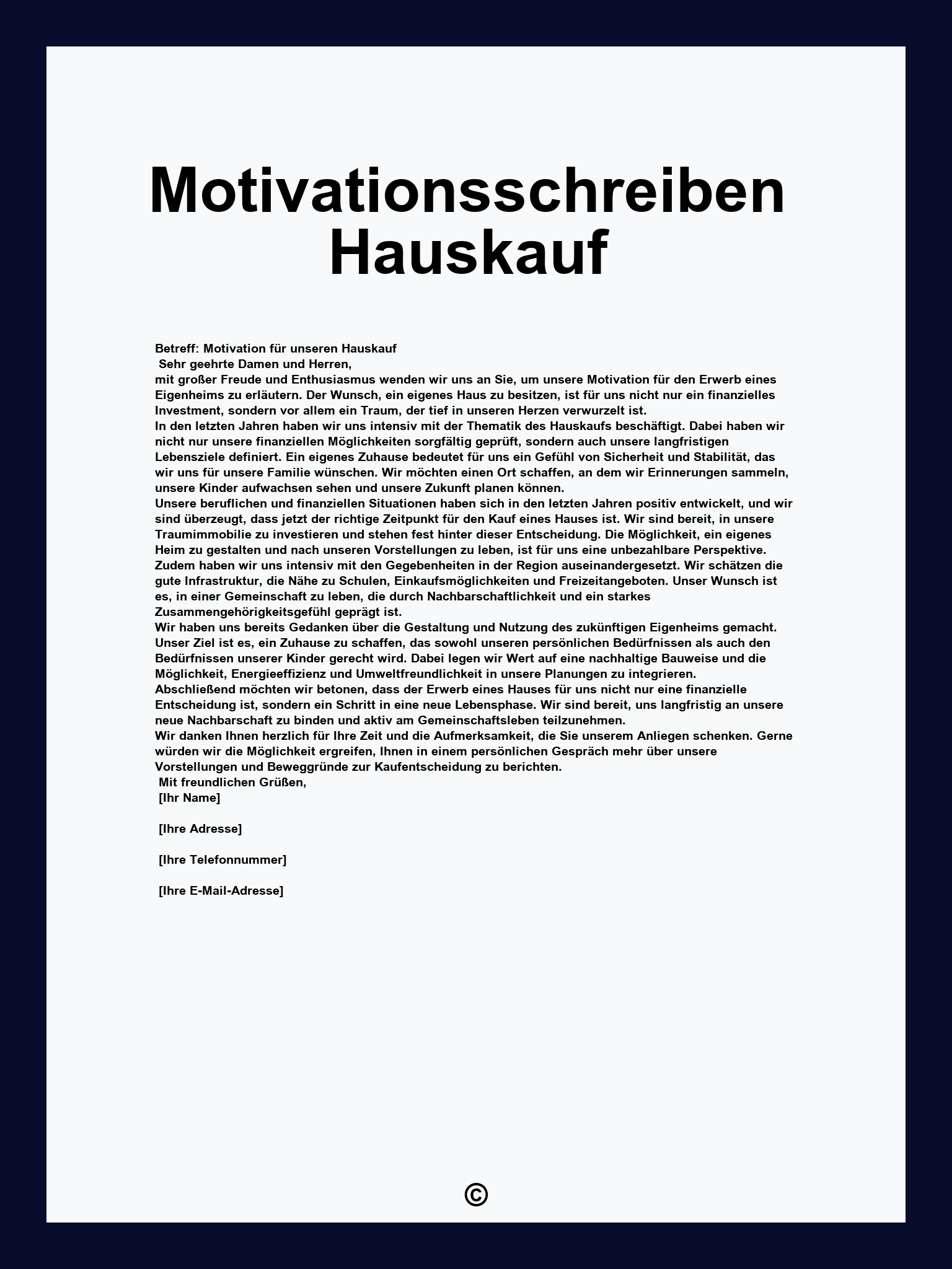 Motivationsschreiben Hauskauf