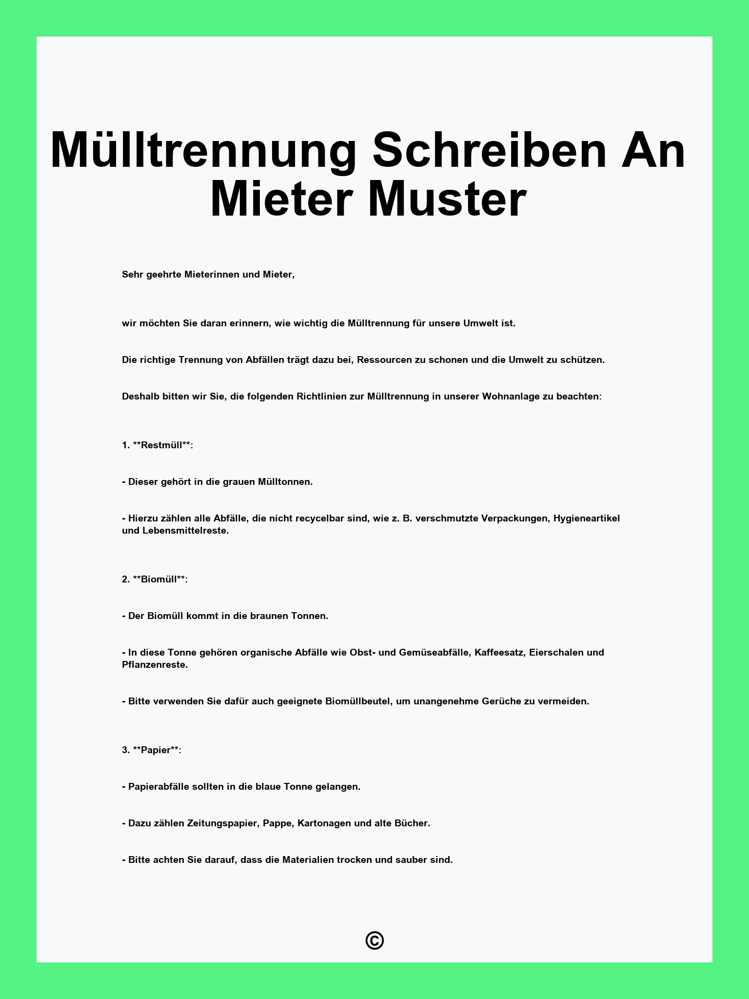 Mülltrennung Schreiben An Mieter Muster