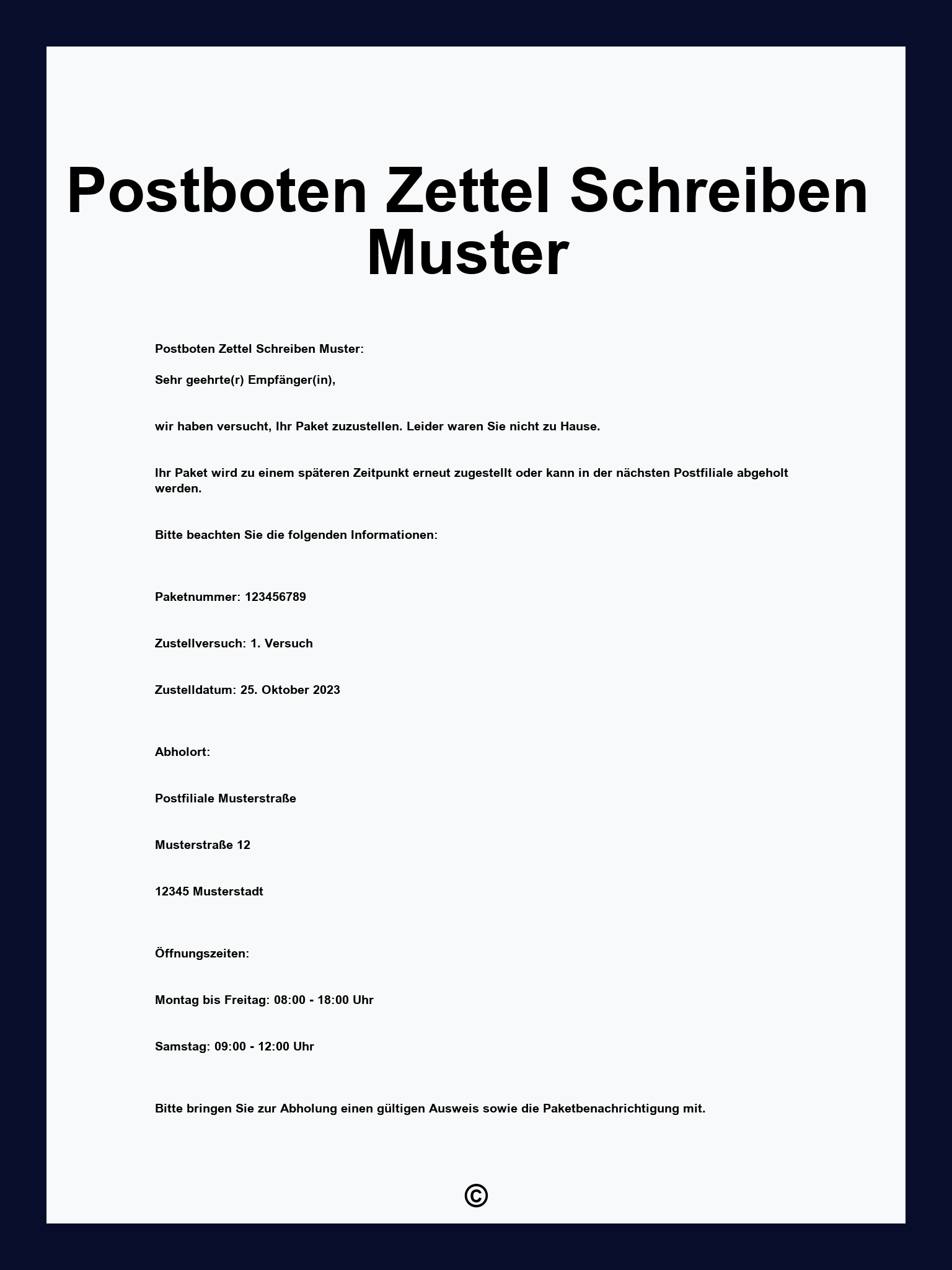 Postboten Zettel Schreiben Muster