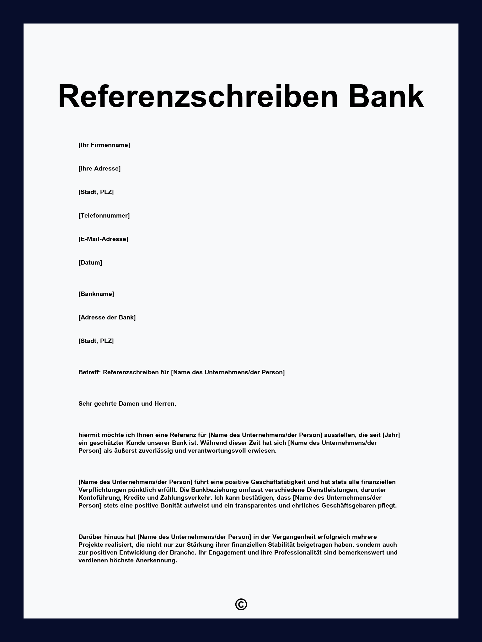 Referenzschreiben Bank