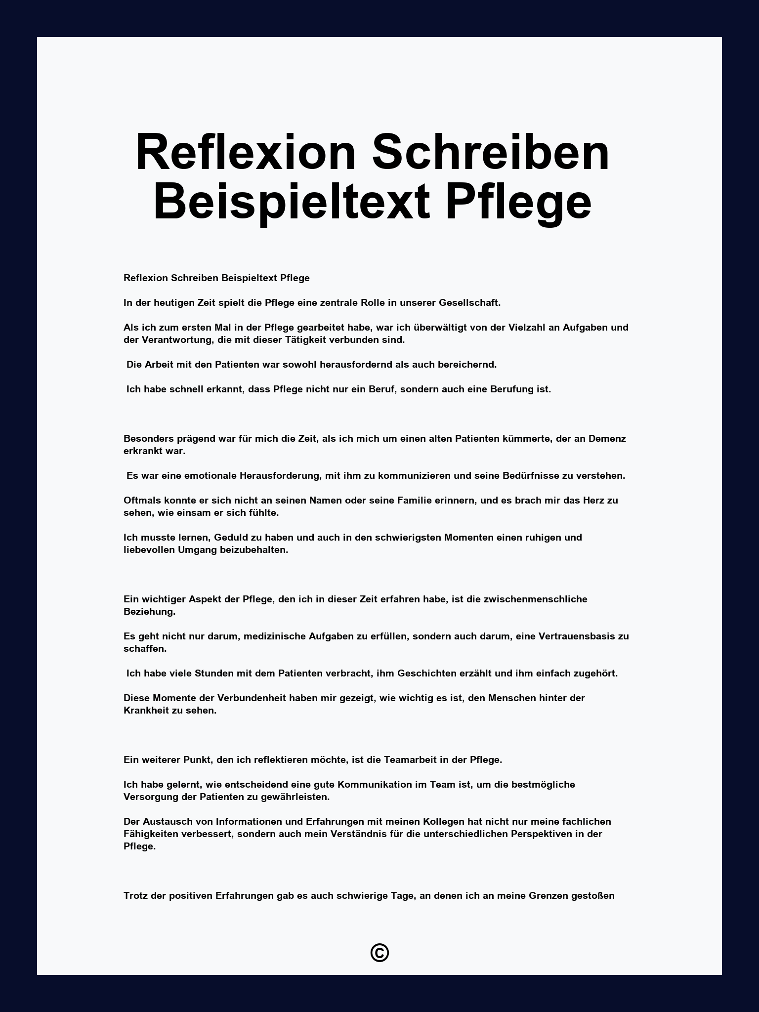 Reflexion Schreiben Beispieltext Pflege