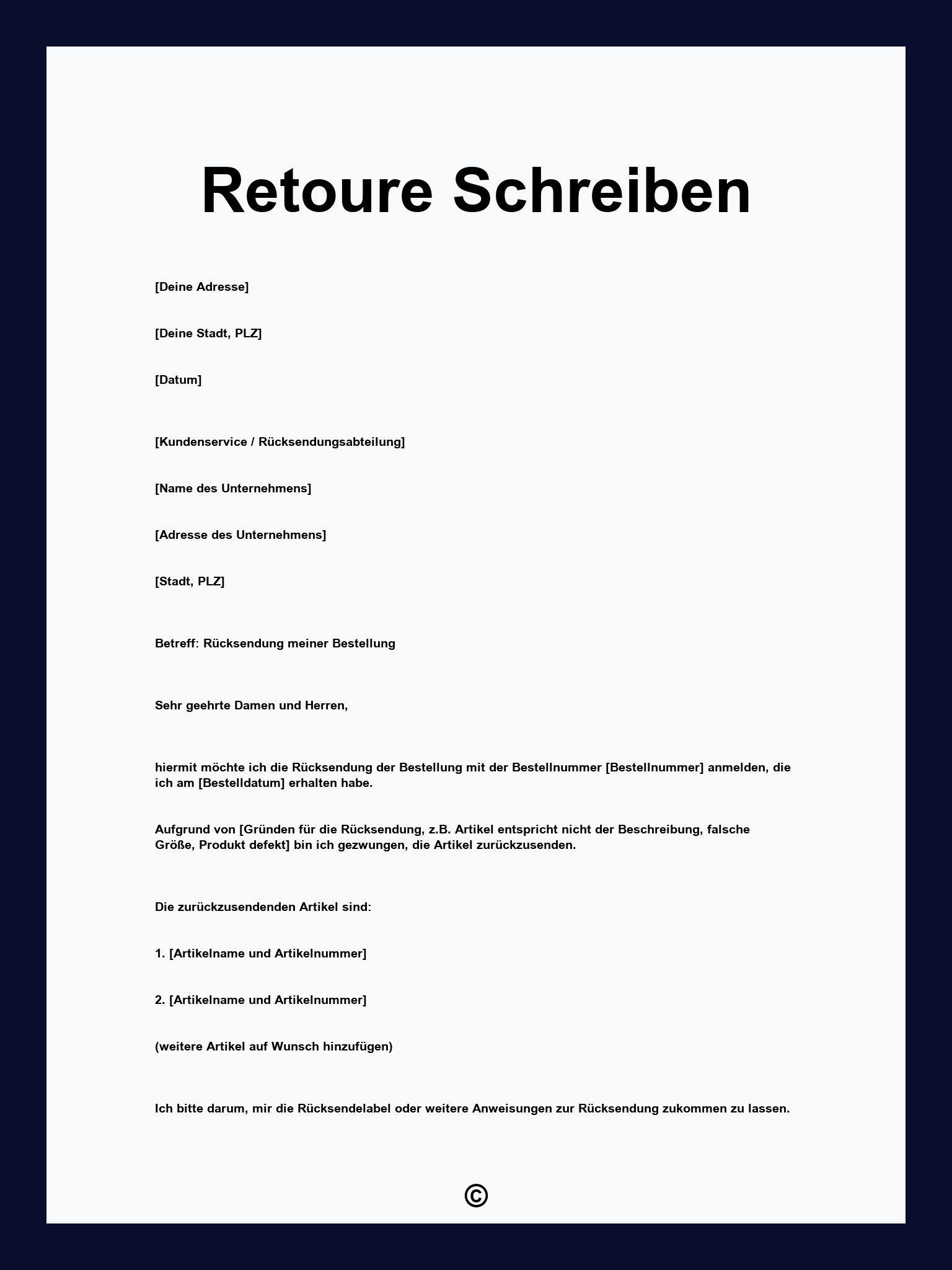 Retoure Schreiben