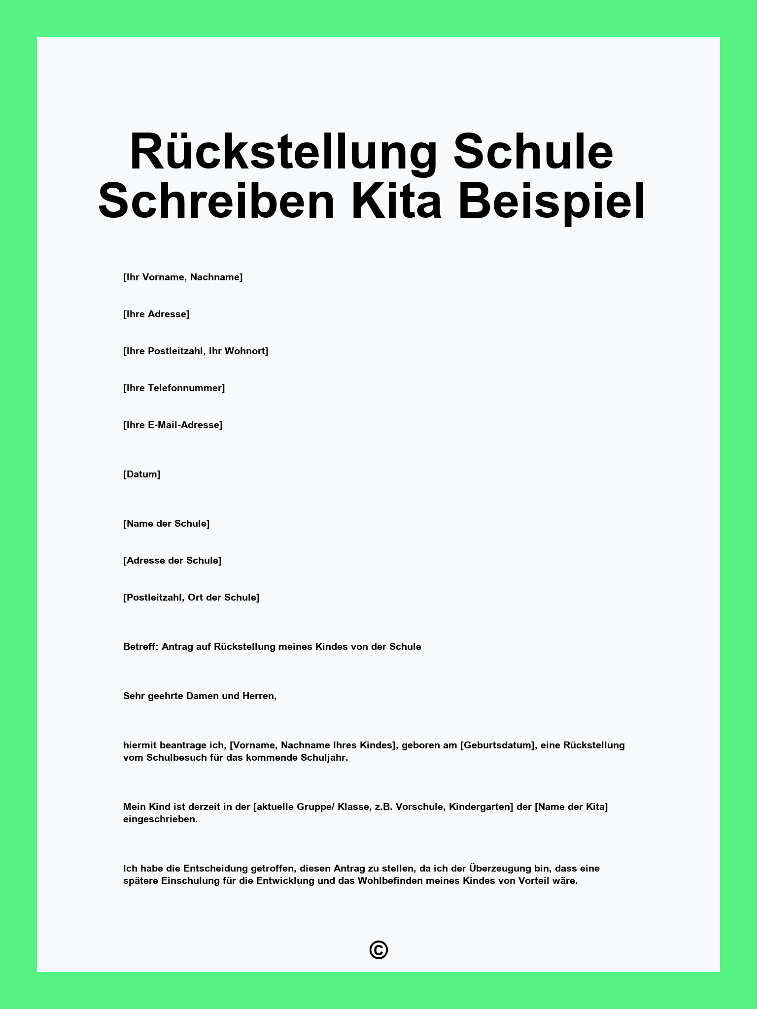 Rückstellung Schule Schreiben Kita Beispiel