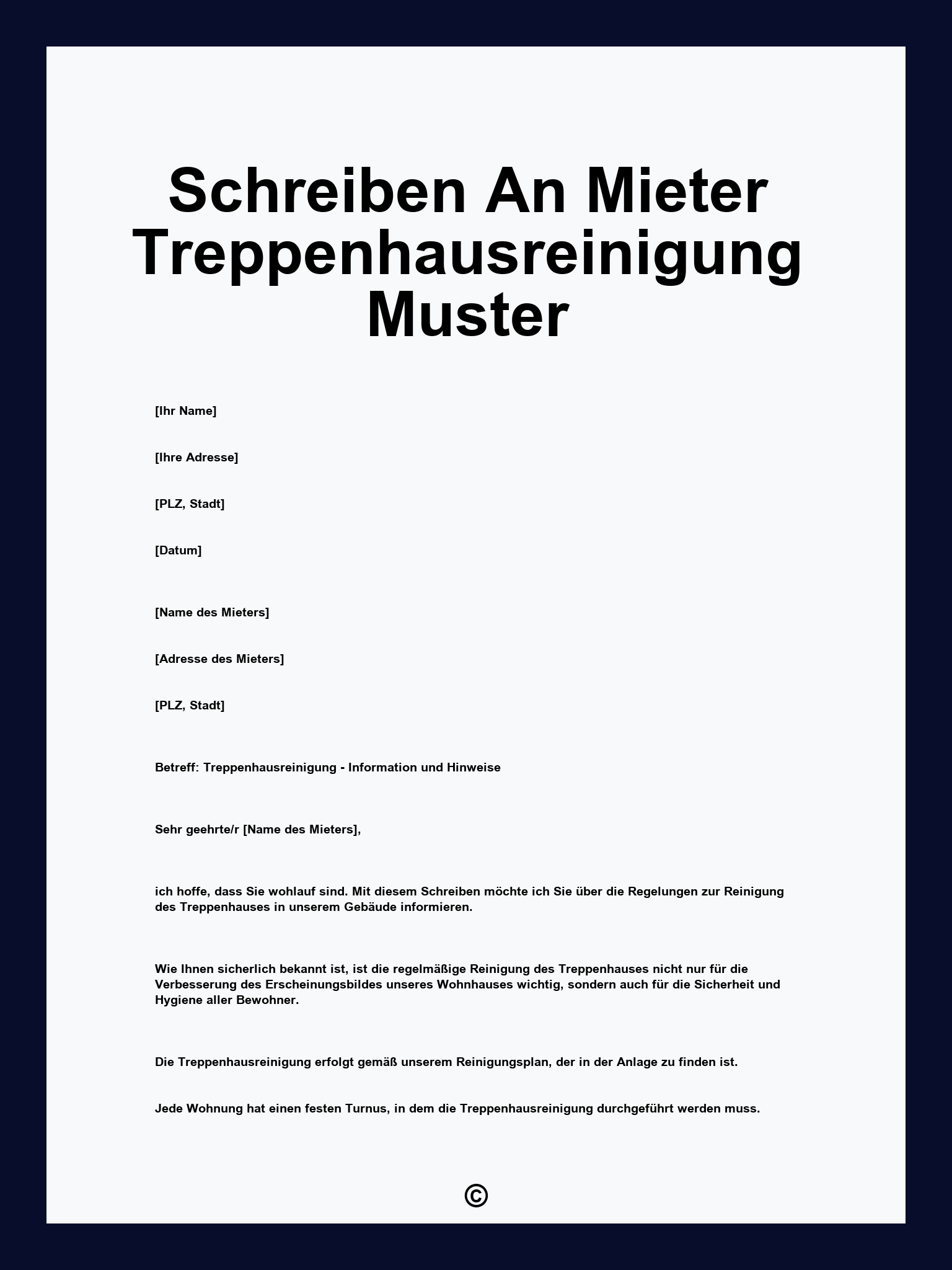 Schreiben An Mieter Treppenhausreinigung Muster