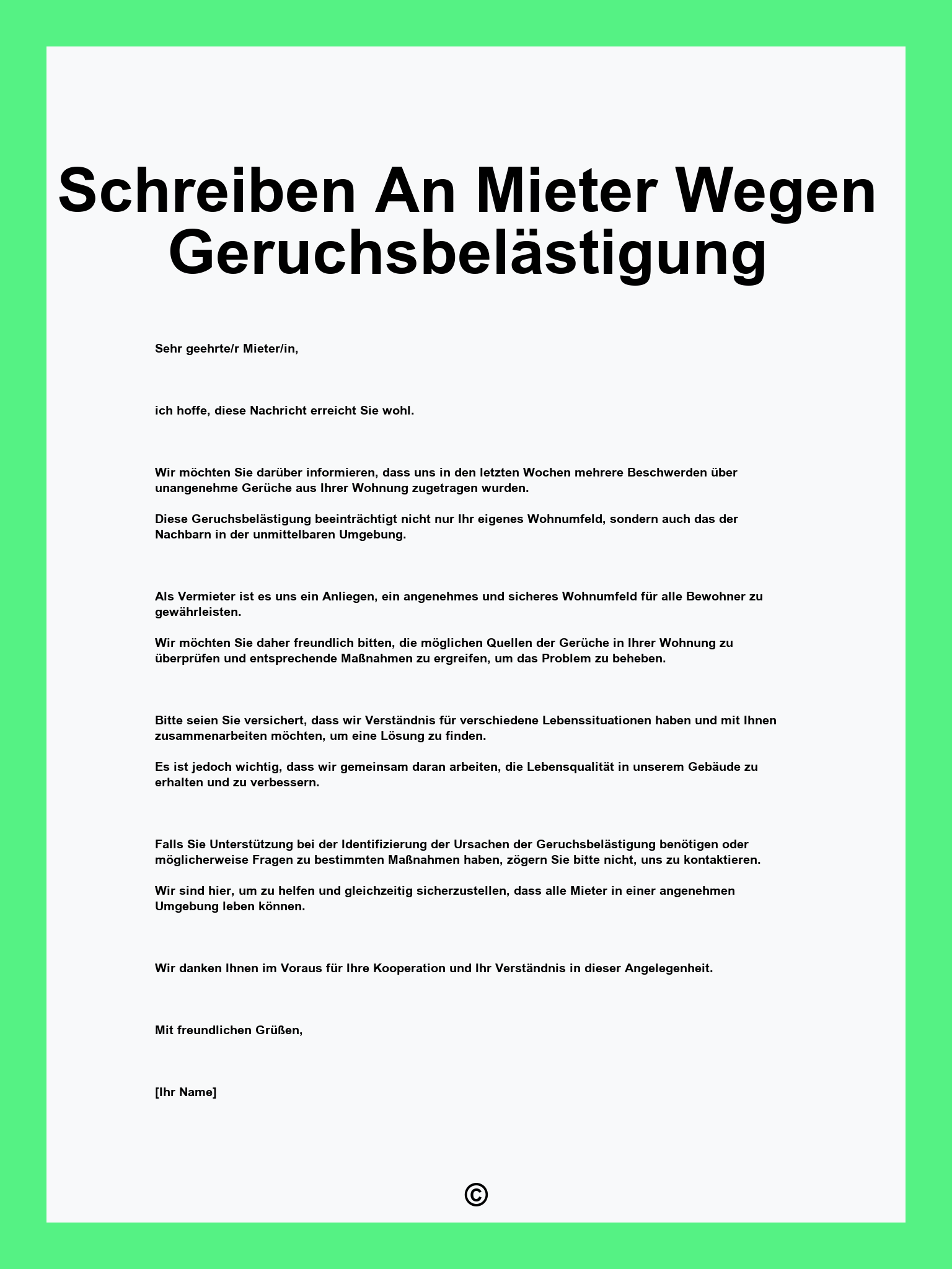 Schreiben An Mieter Wegen Geruchsbelästigung