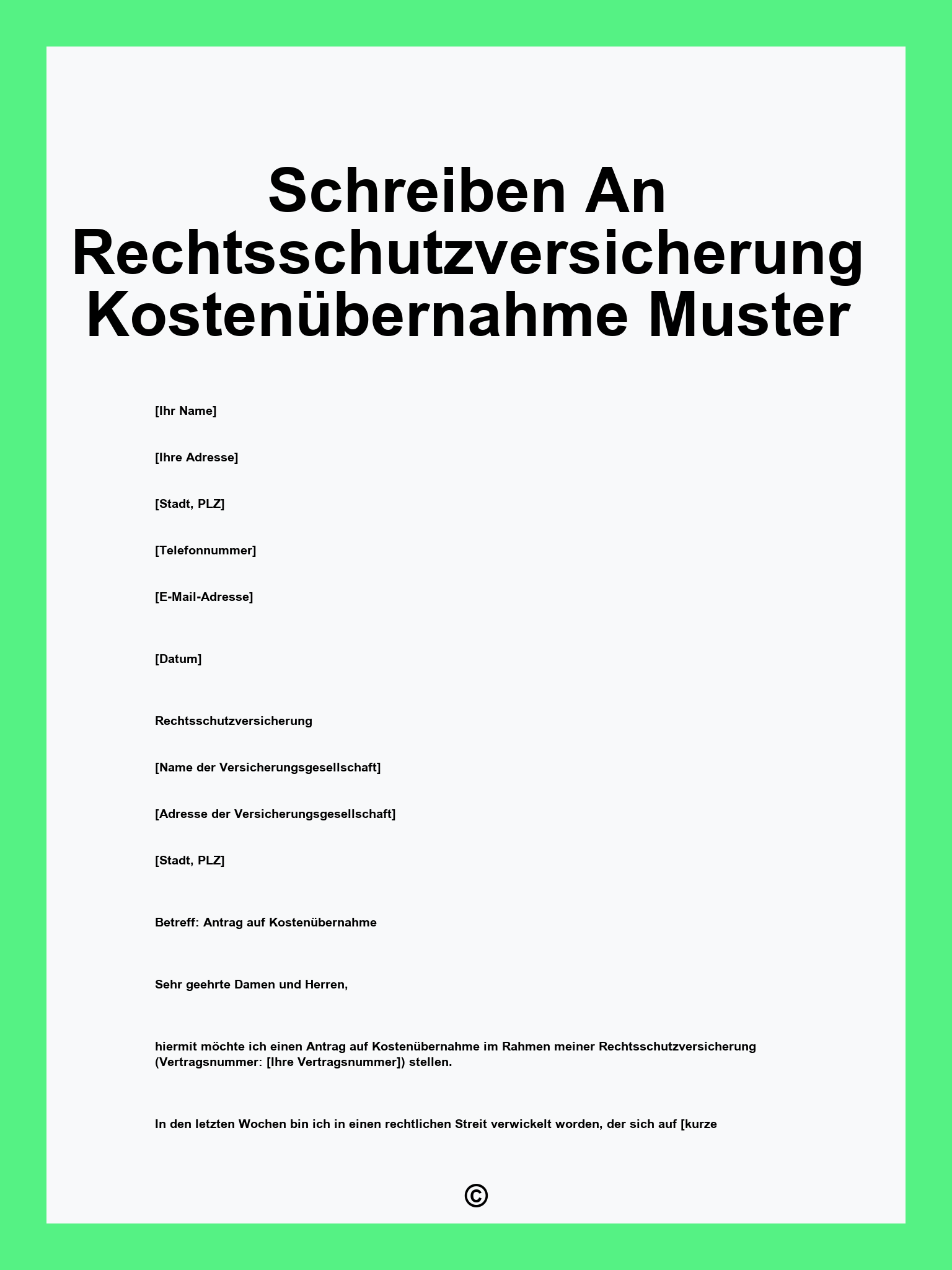 Schreiben An Rechtsschutzversicherung Kostenübernahme Muster