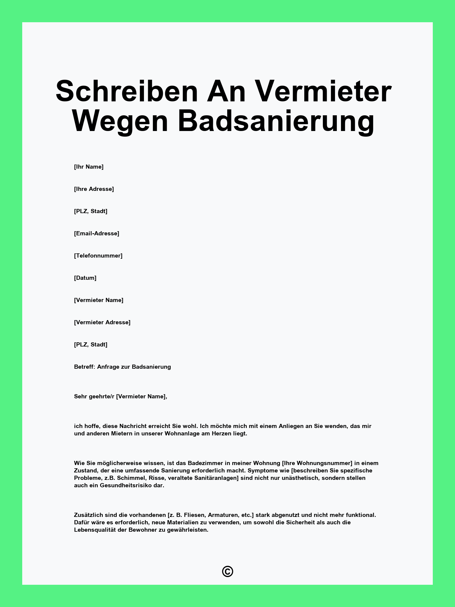 Schreiben An Vermieter Wegen Badsanierung