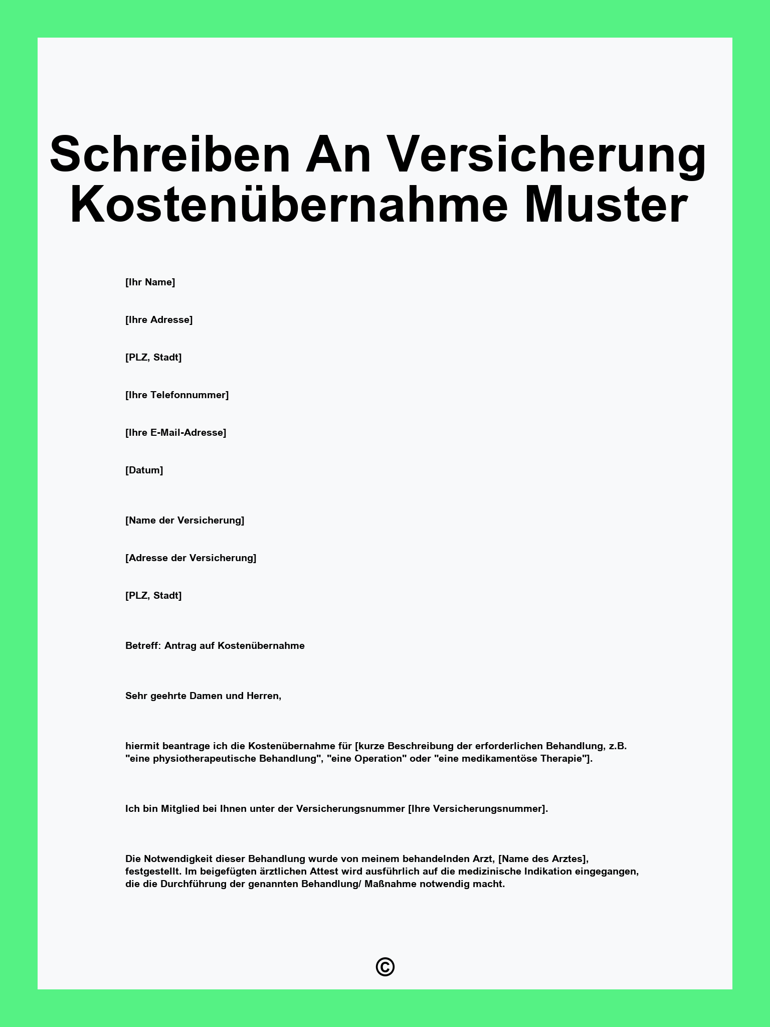 Schreiben An Versicherung Kostenübernahme Muster
