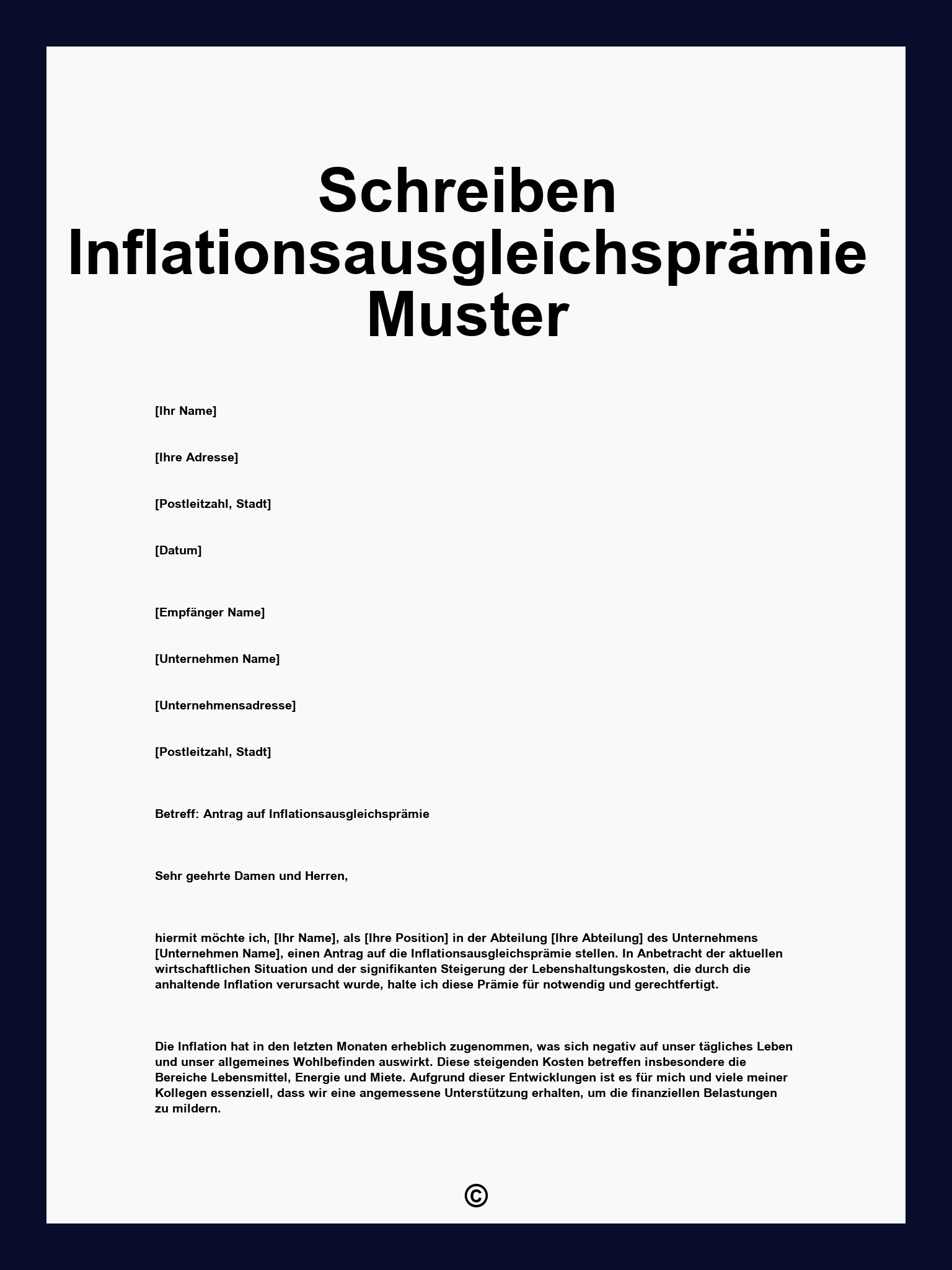 Schreiben Inflationsausgleichsprämie Muster
