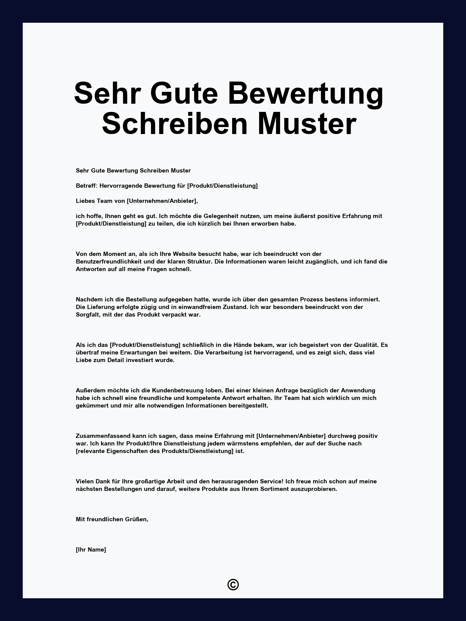 Sehr Gute Bewertung Schreiben Muster
