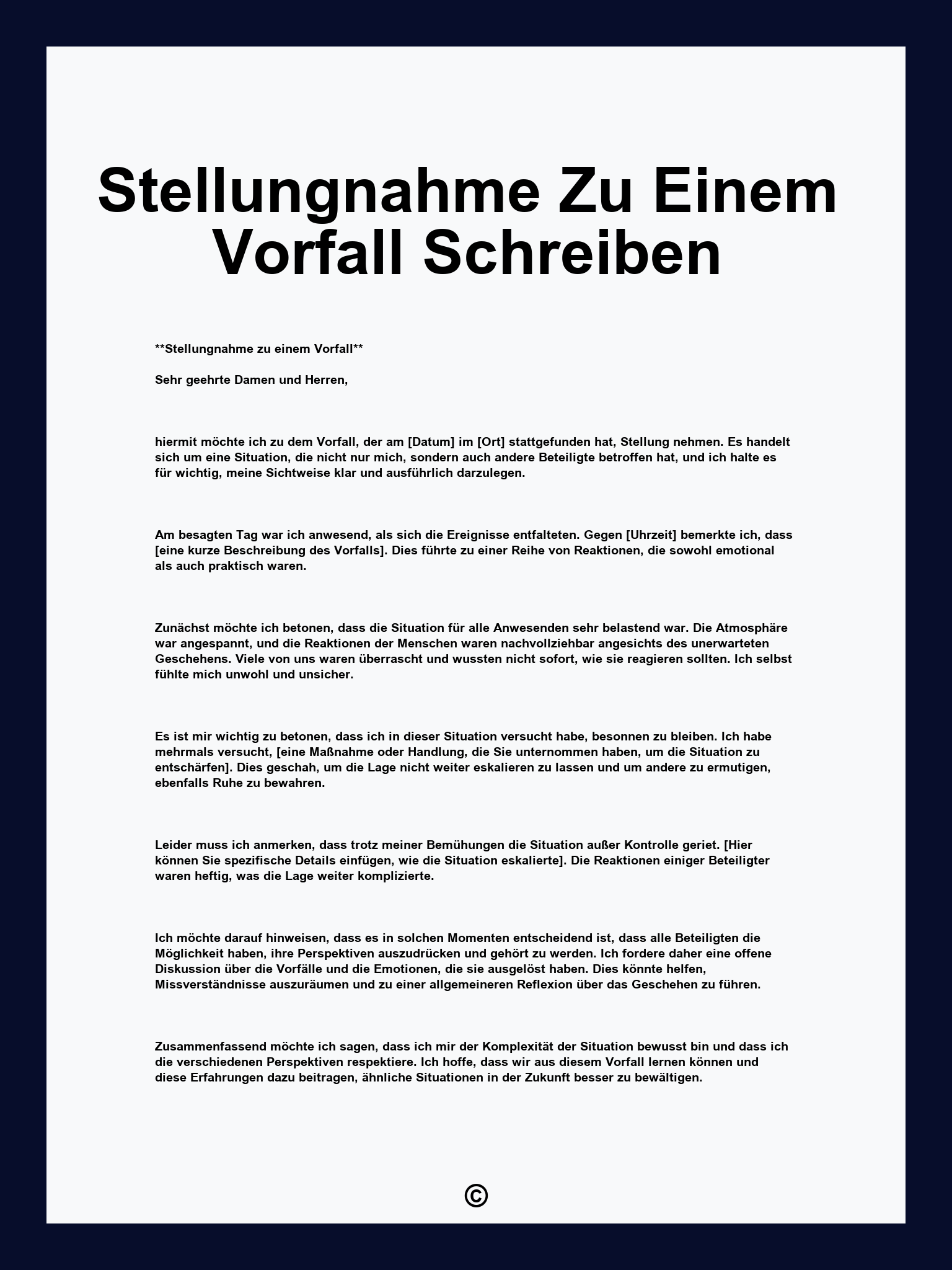 Stellungnahme Zu Einem Vorfall Schreiben