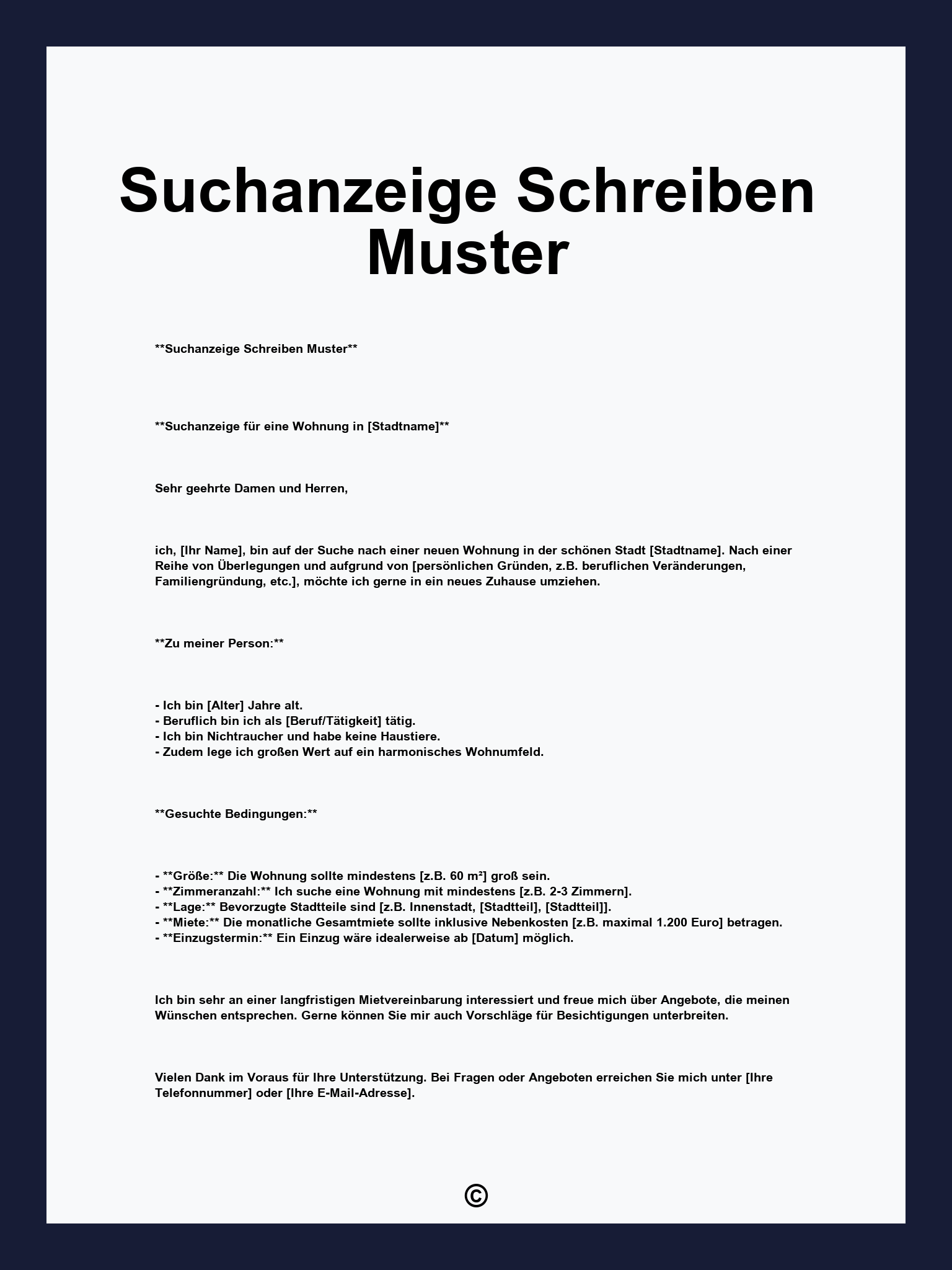 Suchanzeige Schreiben Muster