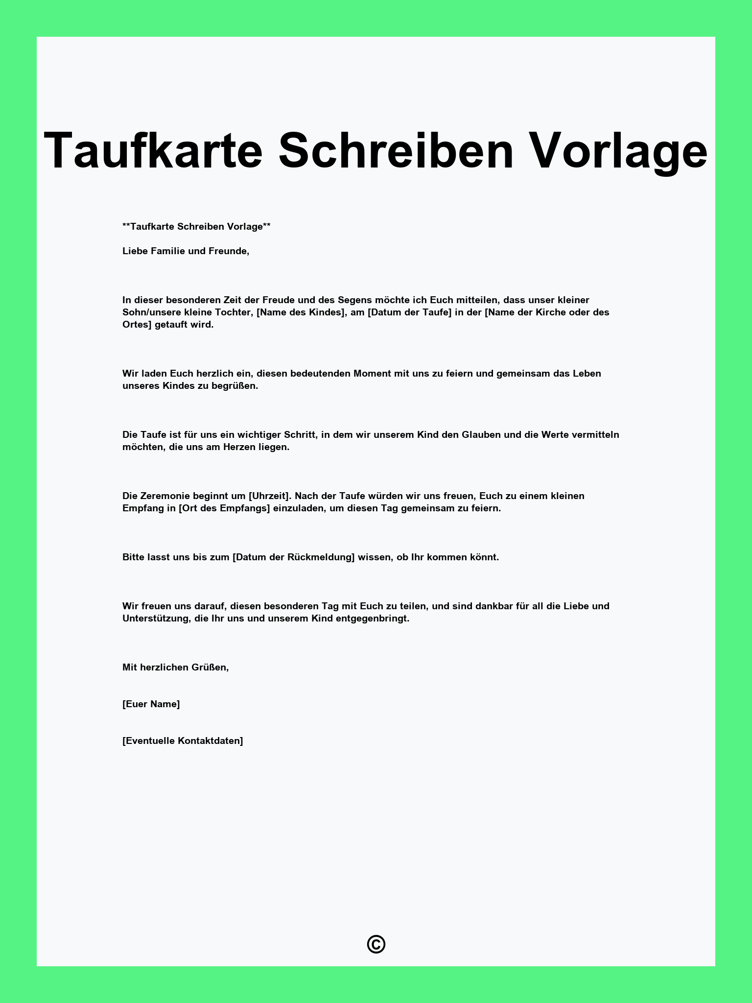 Taufkarte Schreiben Vorlage