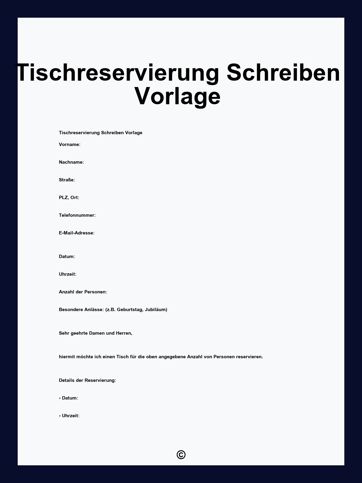Tischreservierung Schreiben Vorlage