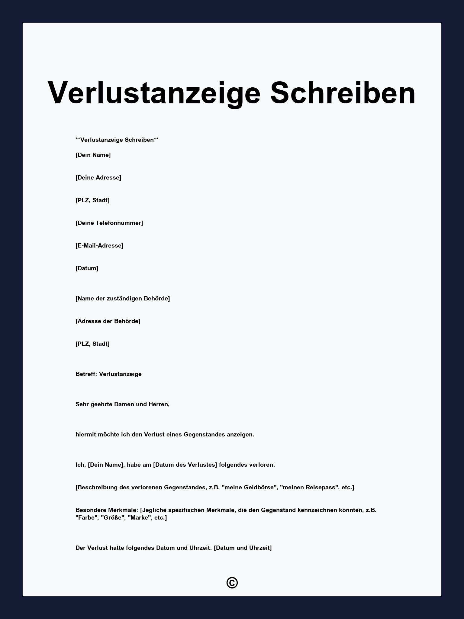 Verlustanzeige Schreiben