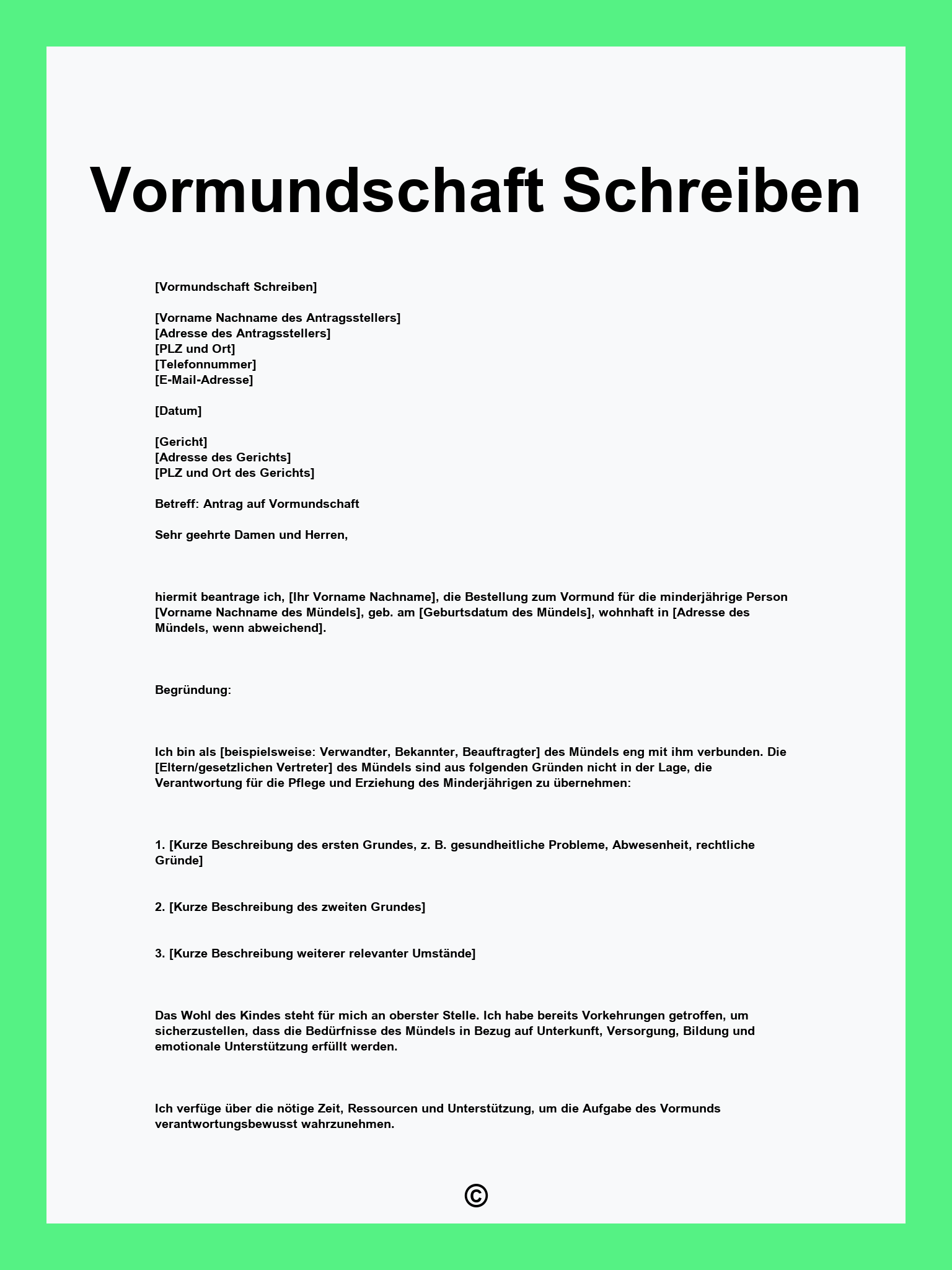Vormundschaft Schreiben