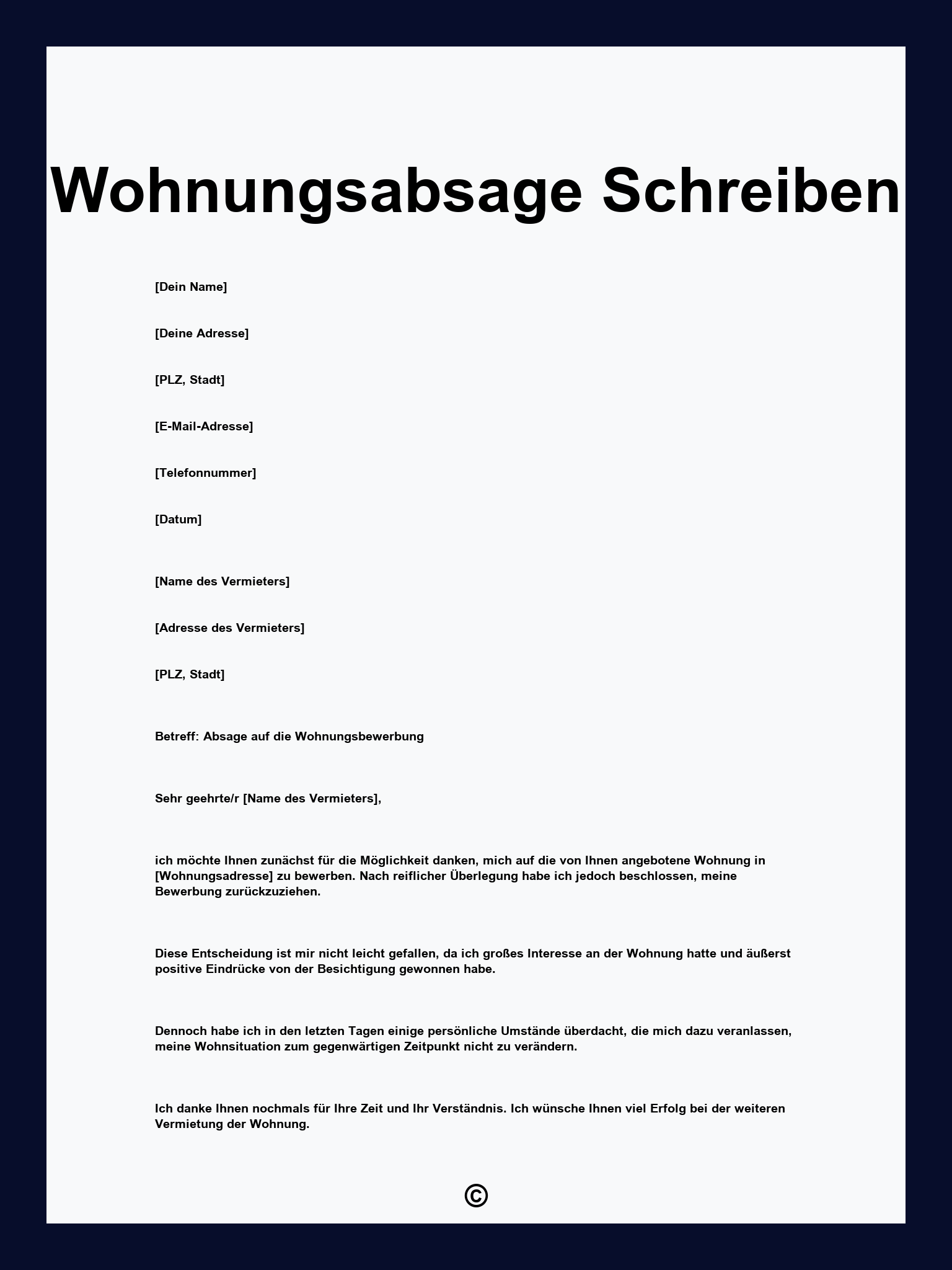 Wohnungsabsage Schreiben