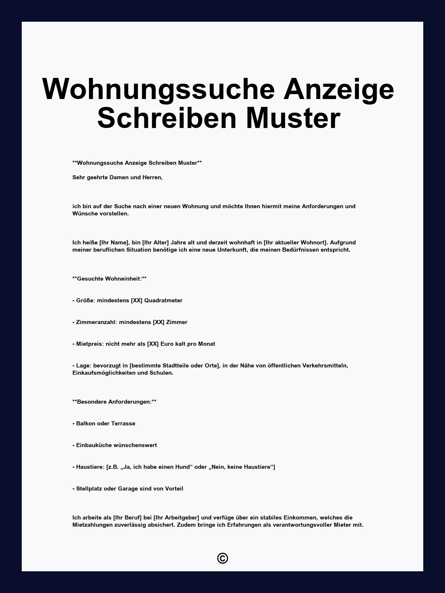Wohnungssuche Anzeige Schreiben Muster