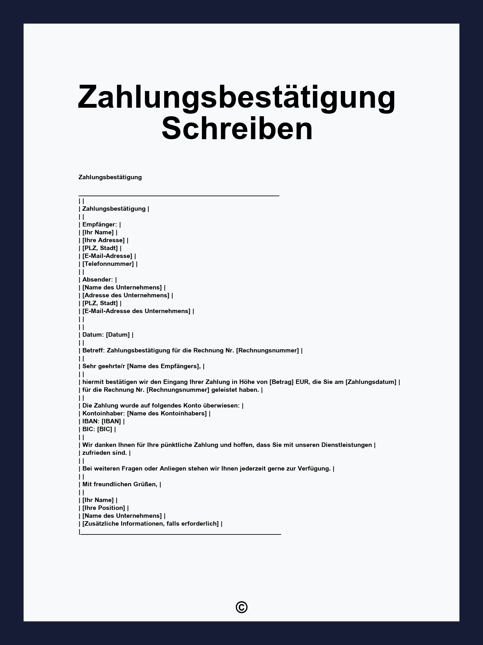 Zahlungsbestätigung Schreiben