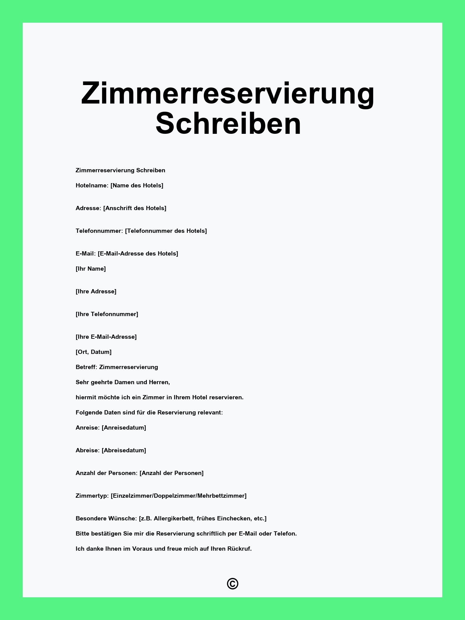 Zimmerreservierung Schreiben